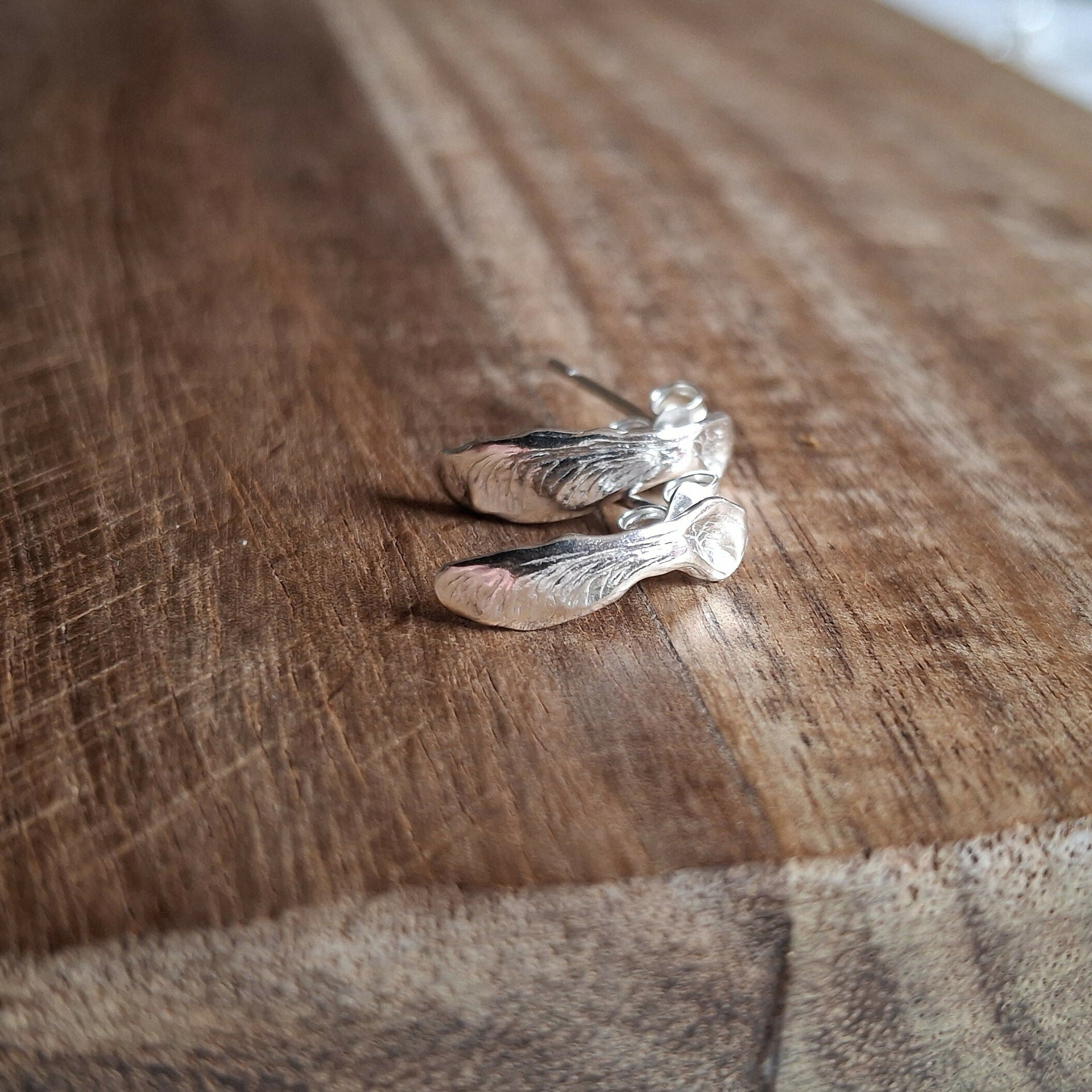 Handmade Real Helicopter Seed Silver Studs