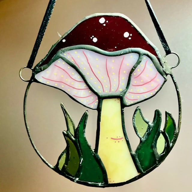 Stained Glass Toadstool in Copper Ring