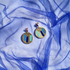Abstract Gold Leather Disc Earrings Blue Lines