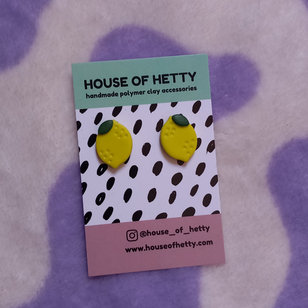 Polymer Clay Lemon Stud Earrings