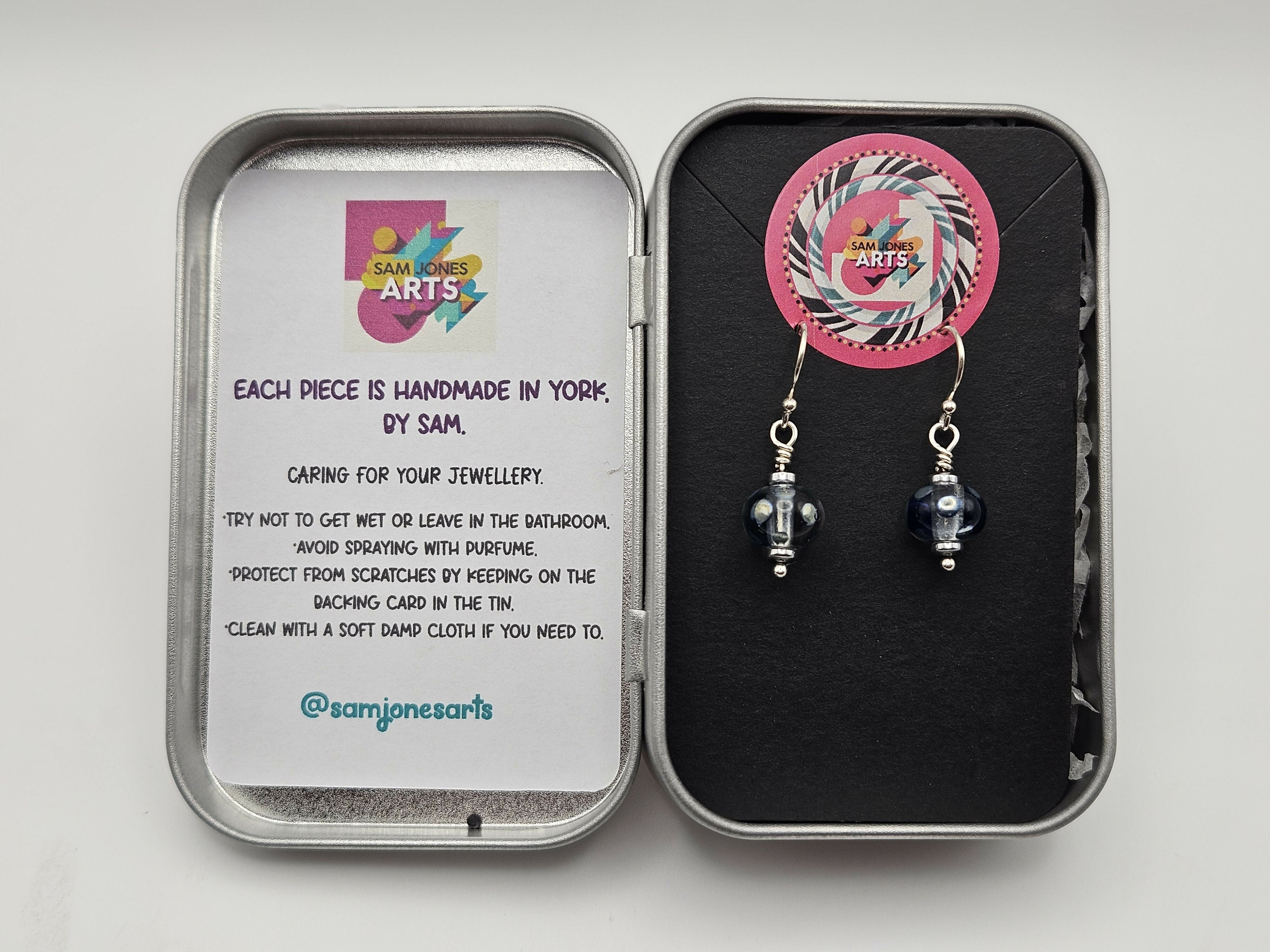 HAND LAMPWORKED, GLASS SPOTTY EARRINGS, WITH STERLING SILVER EAR WIRES