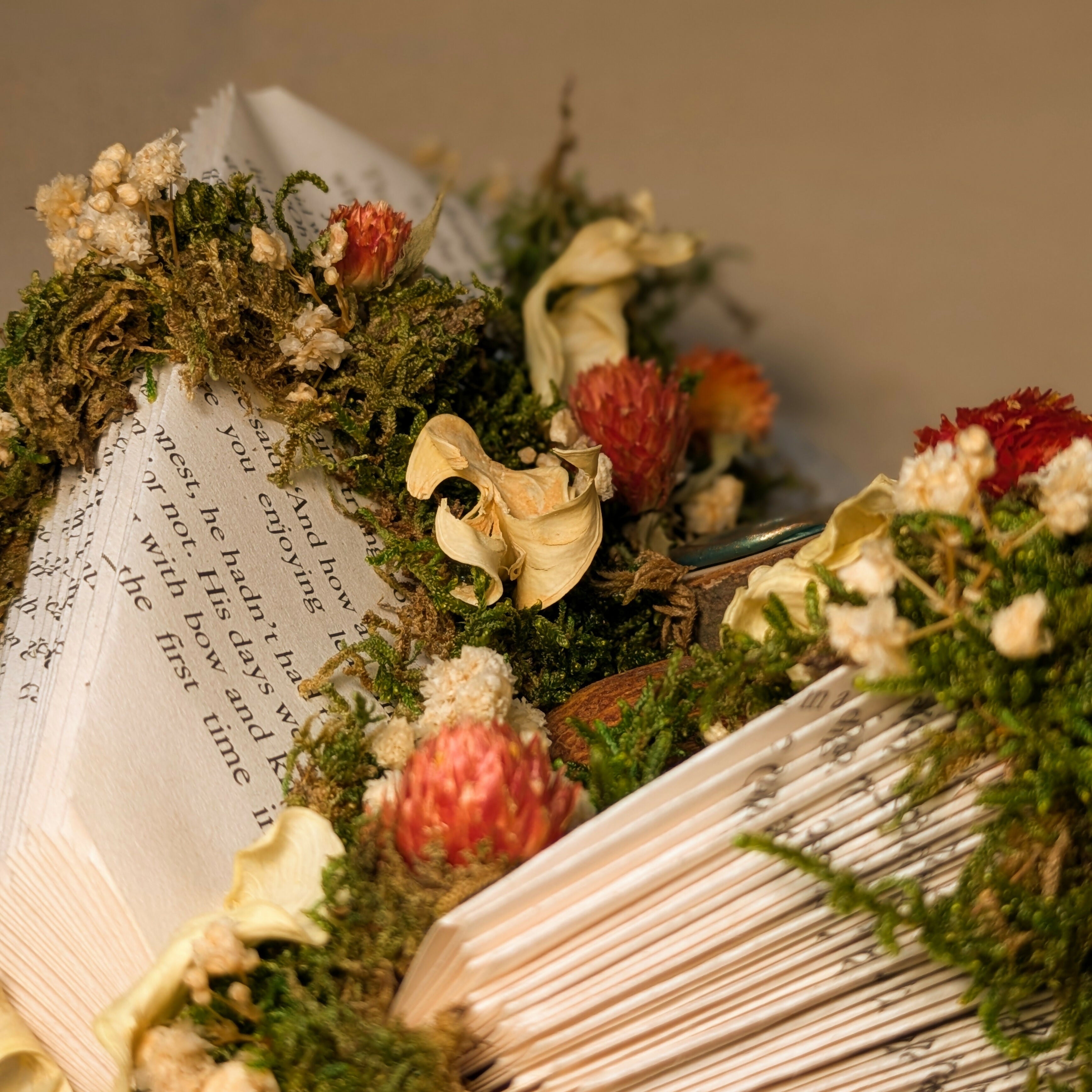 Floral Arrangement on Wooden Log