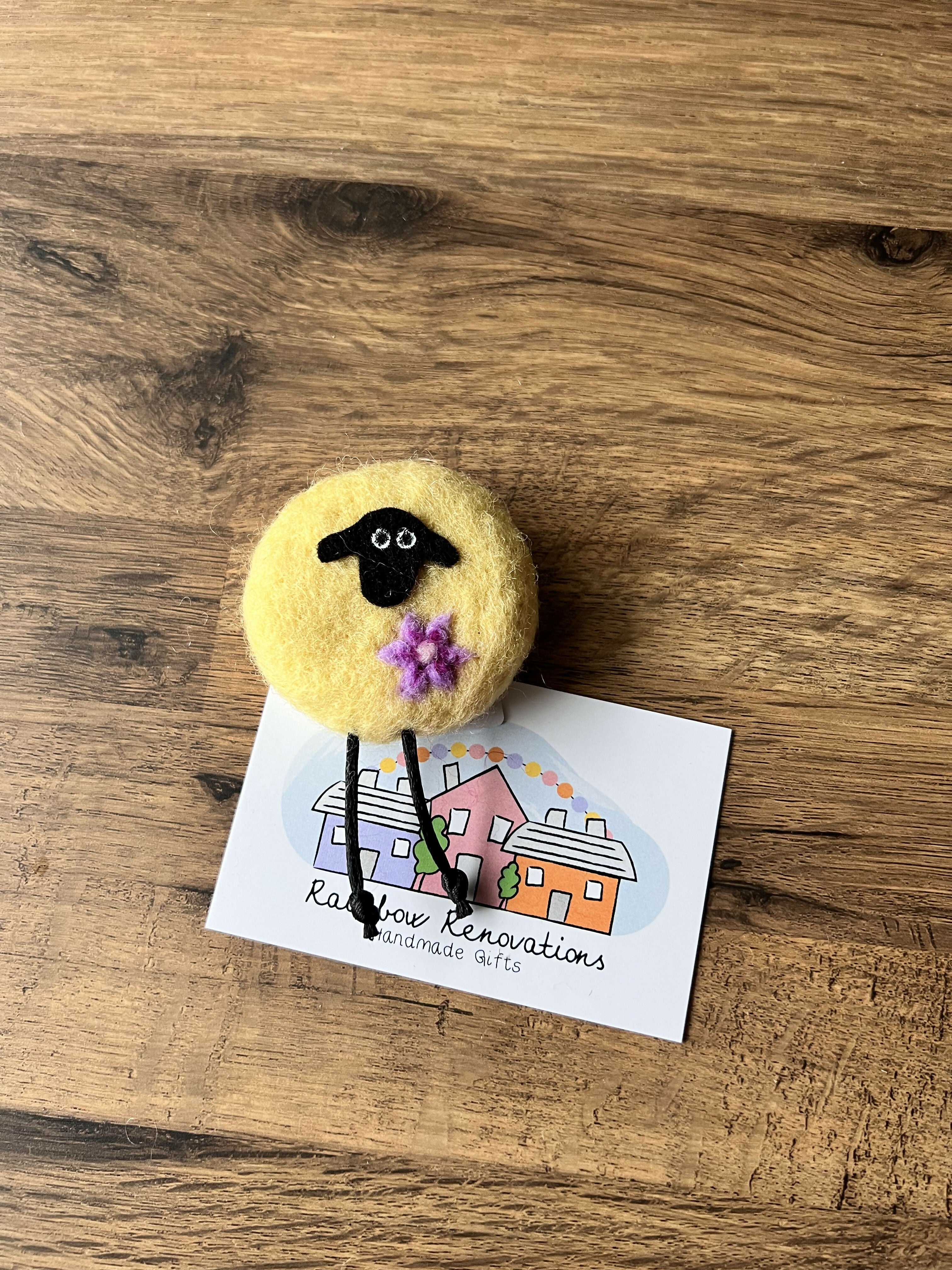 Felted Sheep with Flower Magnet