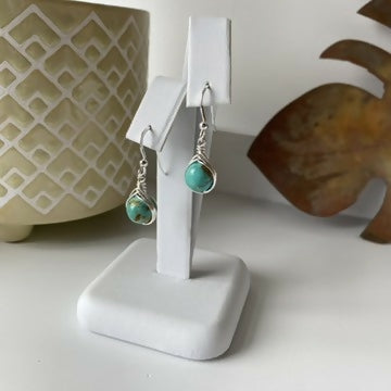 Turquoise Drop Earrings, Sterling Silver