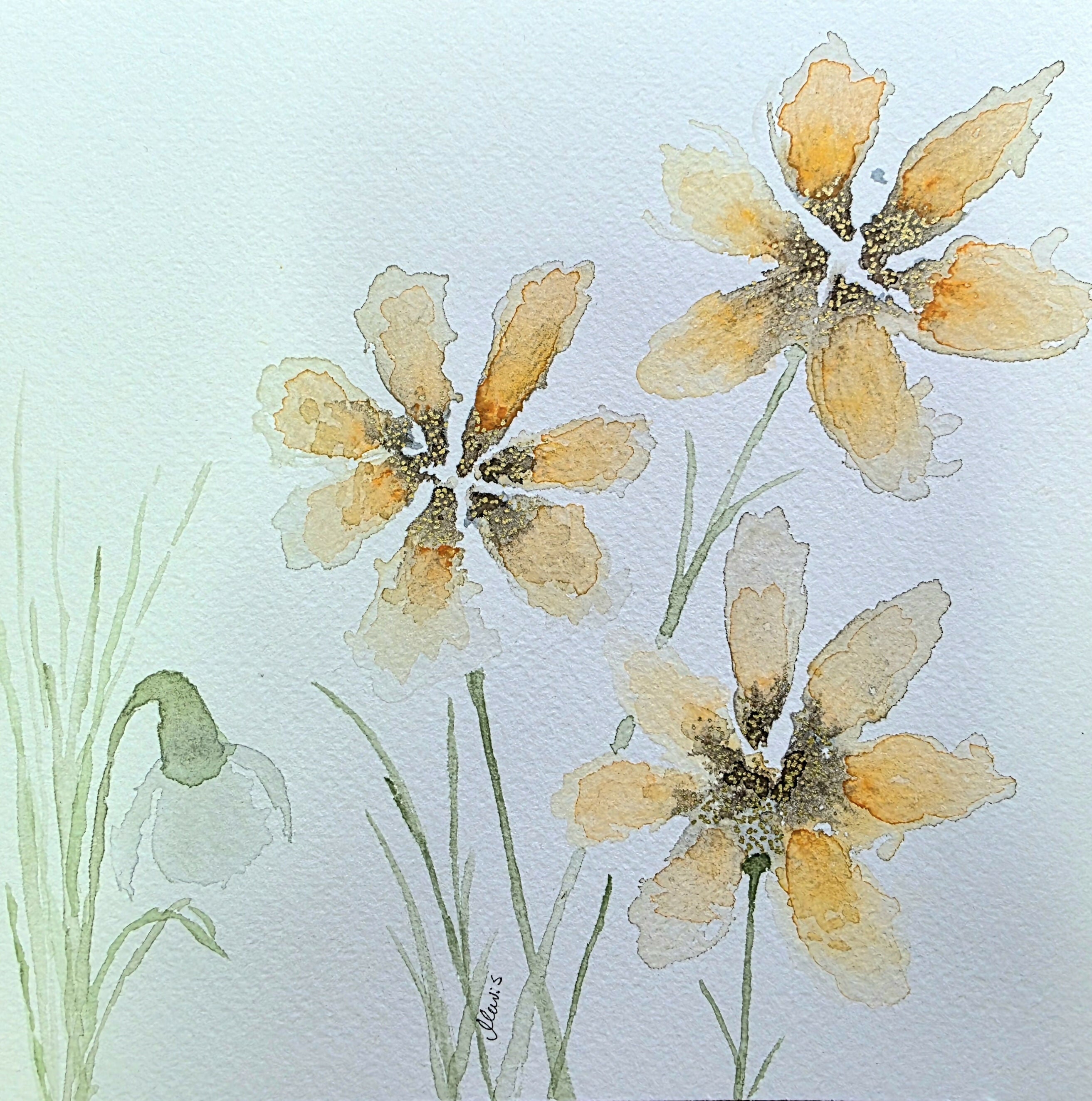 'Acidanthera & Snowdrop' Original Mixed Media Painting