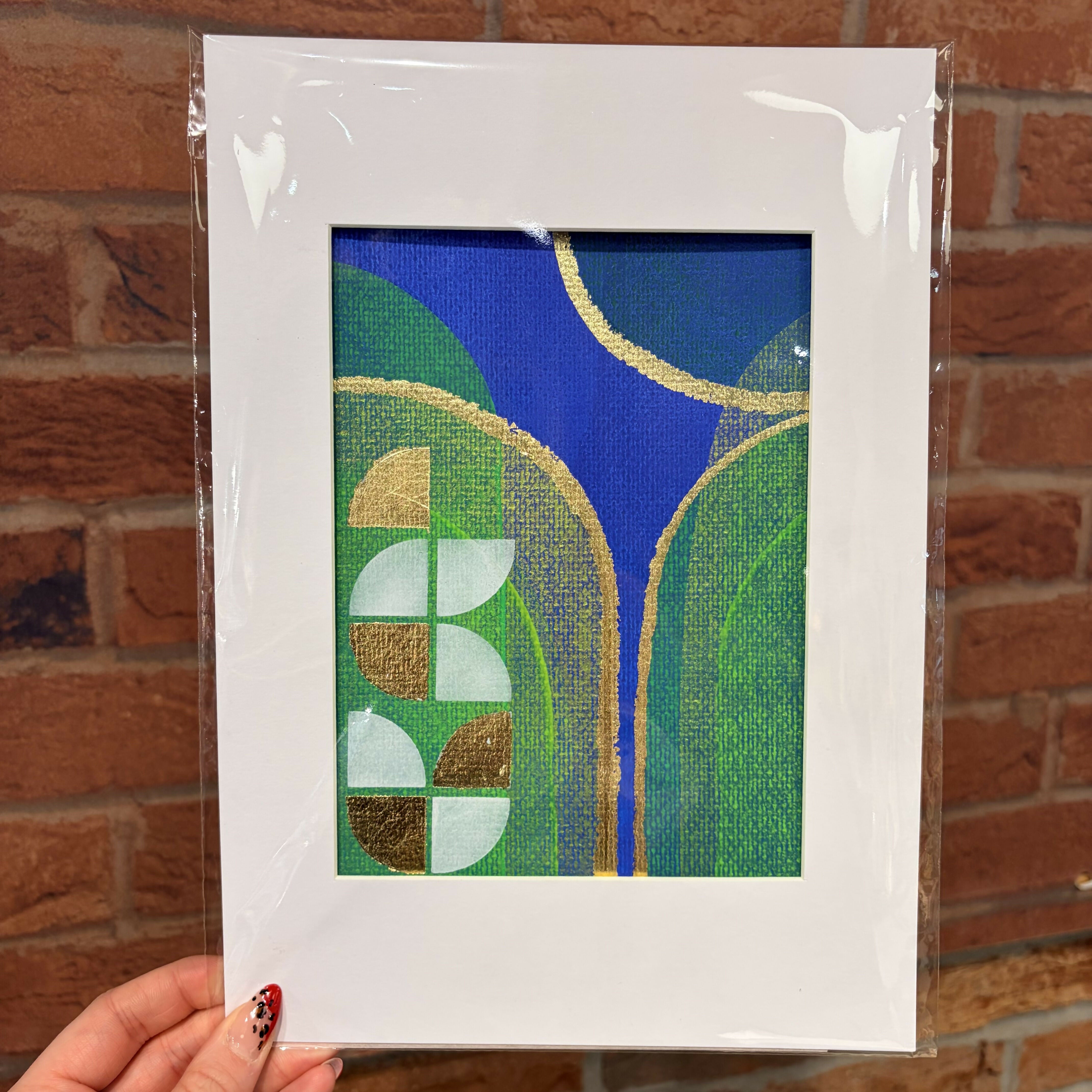 Abstract Green & Blue Print - A4 Mounted Print