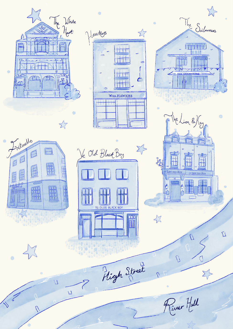 Hull Old Town Pubs Print