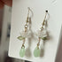 White Lotus Flower Earrings With Green Teardrop Gold