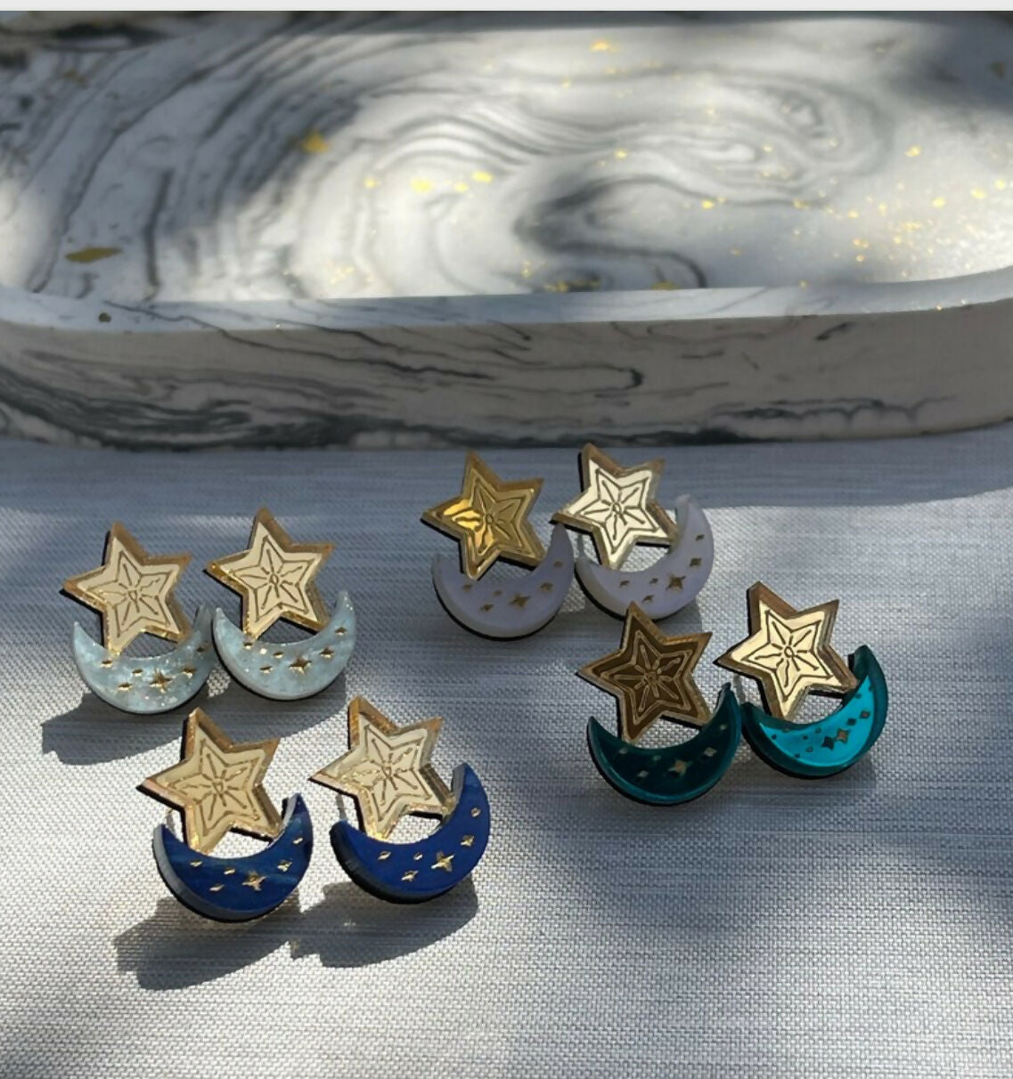 Celestial, Engraved, Moon And Star Stud
