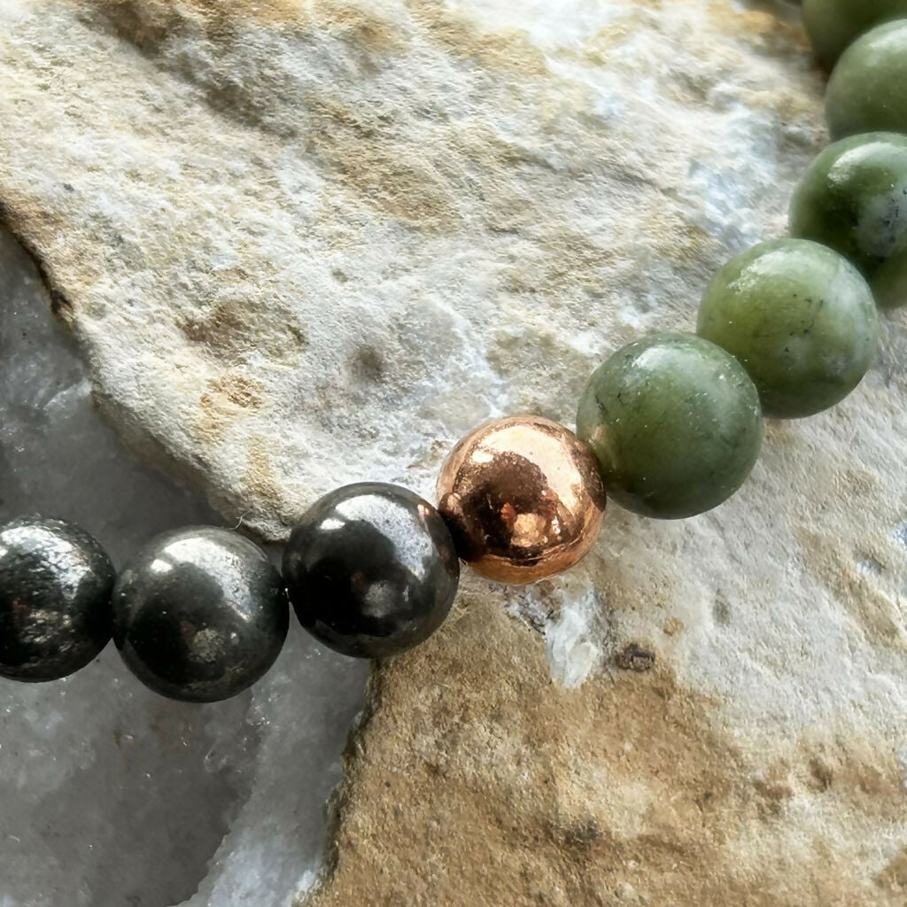 Men's Handmade Jade And Pyrite Beaded Bracelet