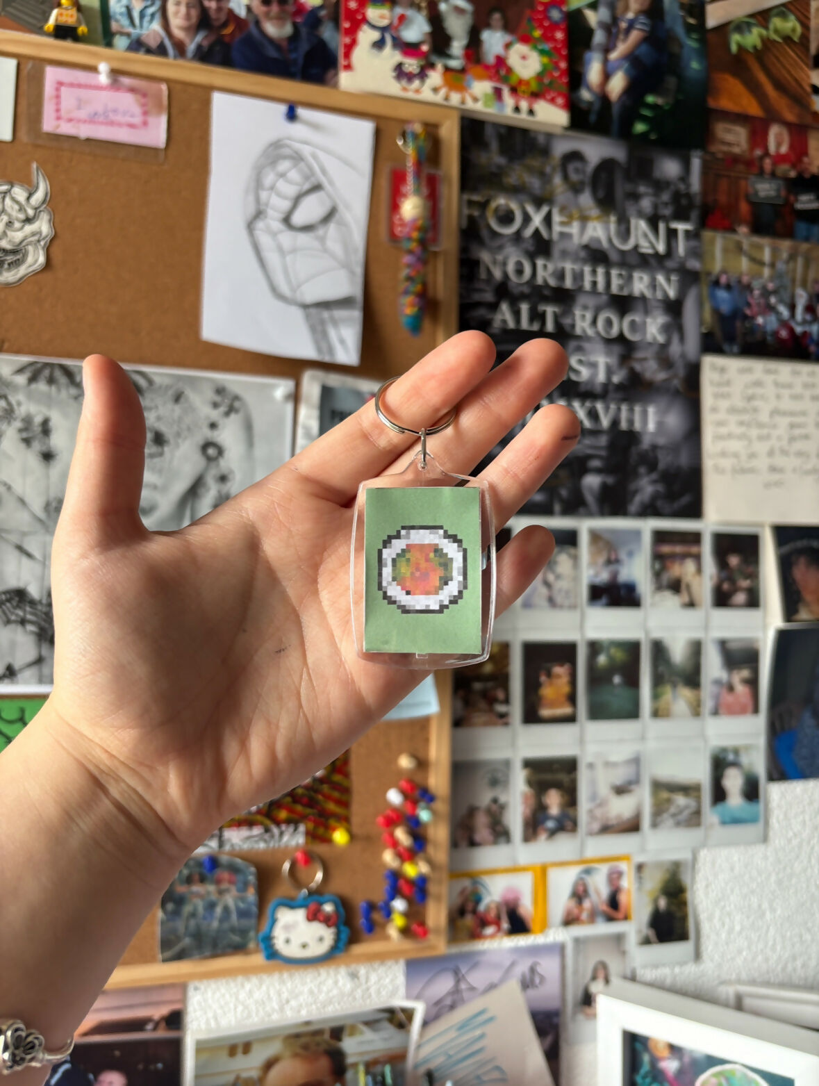 Pixel Salmon Sushi Keyring In Green
