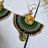 Green Jade Macramé Earrings; Boho Crystal Earrings with Gold Spiral Wire Art