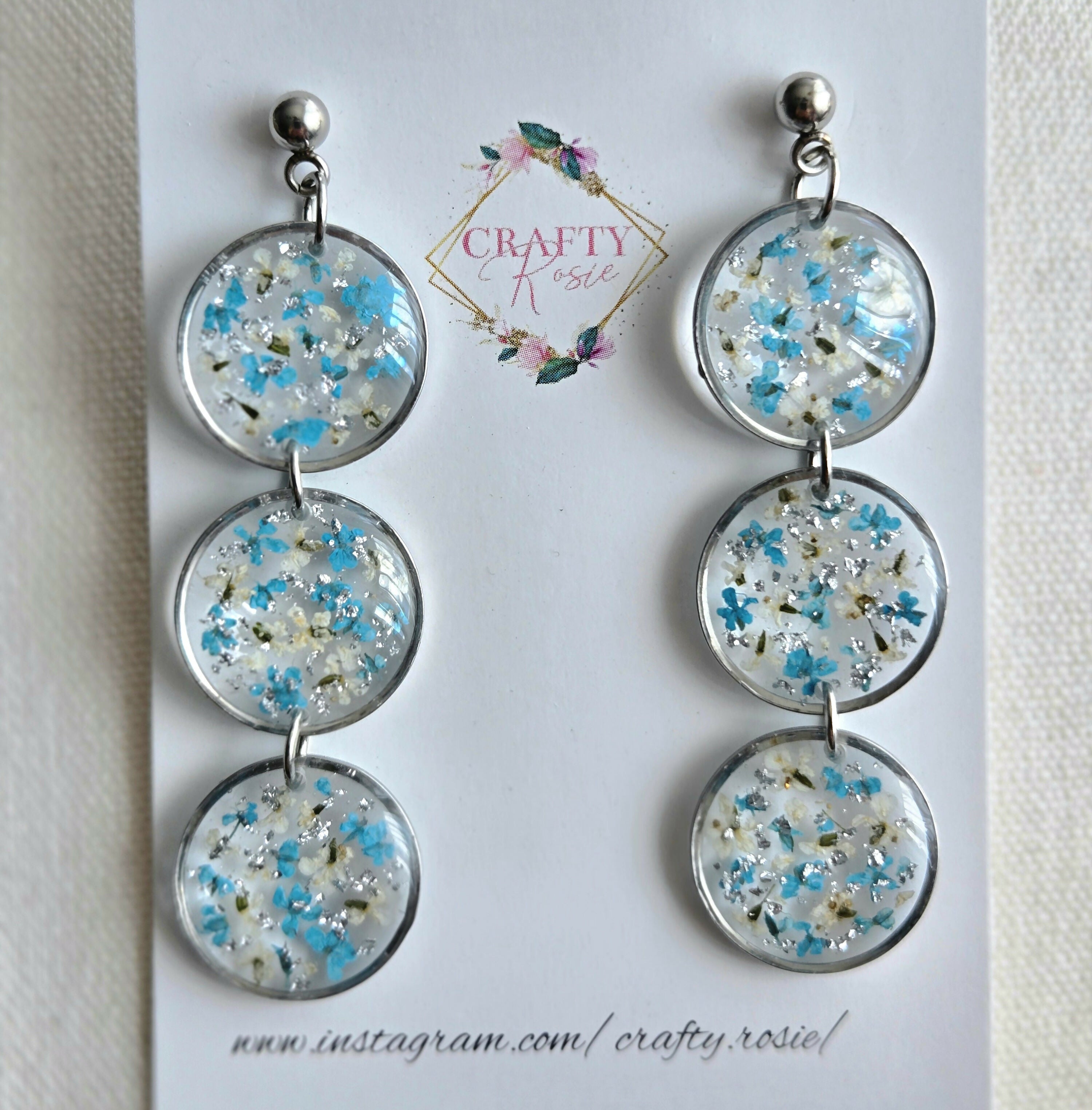 Stainless Steel Real Dried Queen Anne's Lace Flowers Dangle Earrings