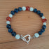 Tibetan Silver Toggle Catch Bracelet with Faceted White Howlite, Blue Spotted Jasper & Orange Banded Agate.