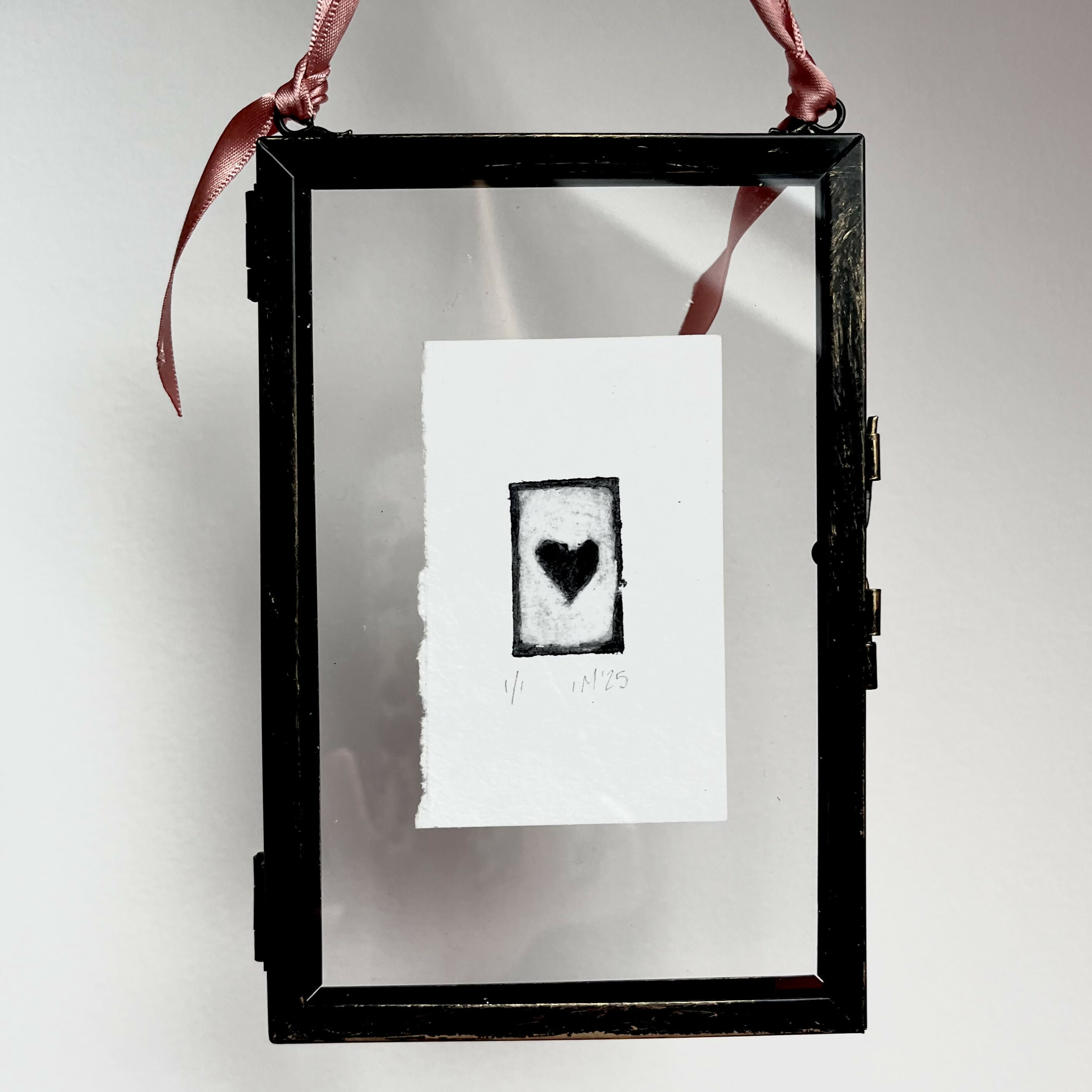 Framed Valentines Love Heart Drypoint Print