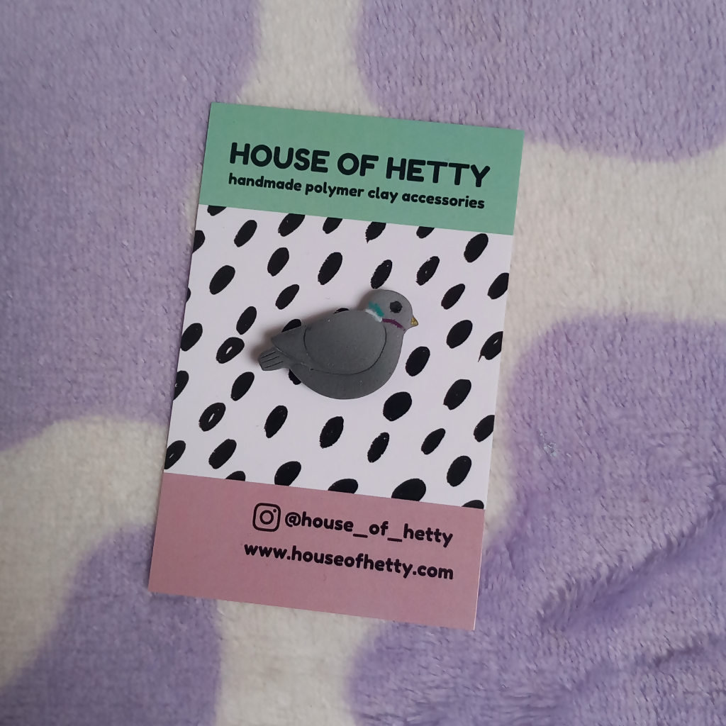 Polymer Clay Pigeon Pin Badge