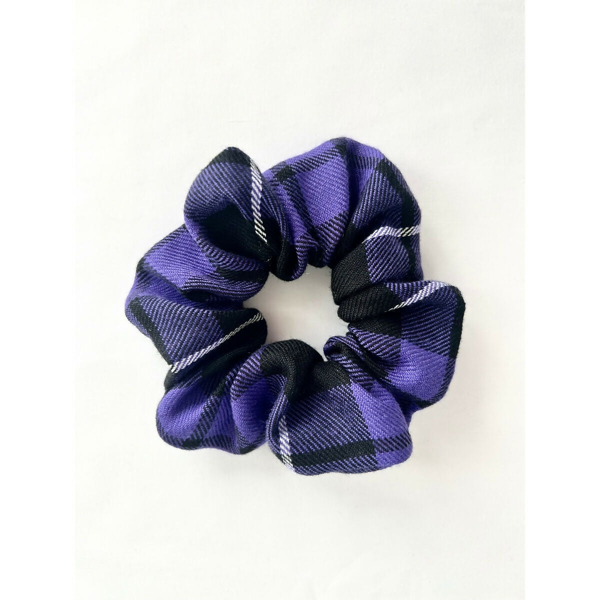 Dark Purple Tartan Hair Scrunchie
