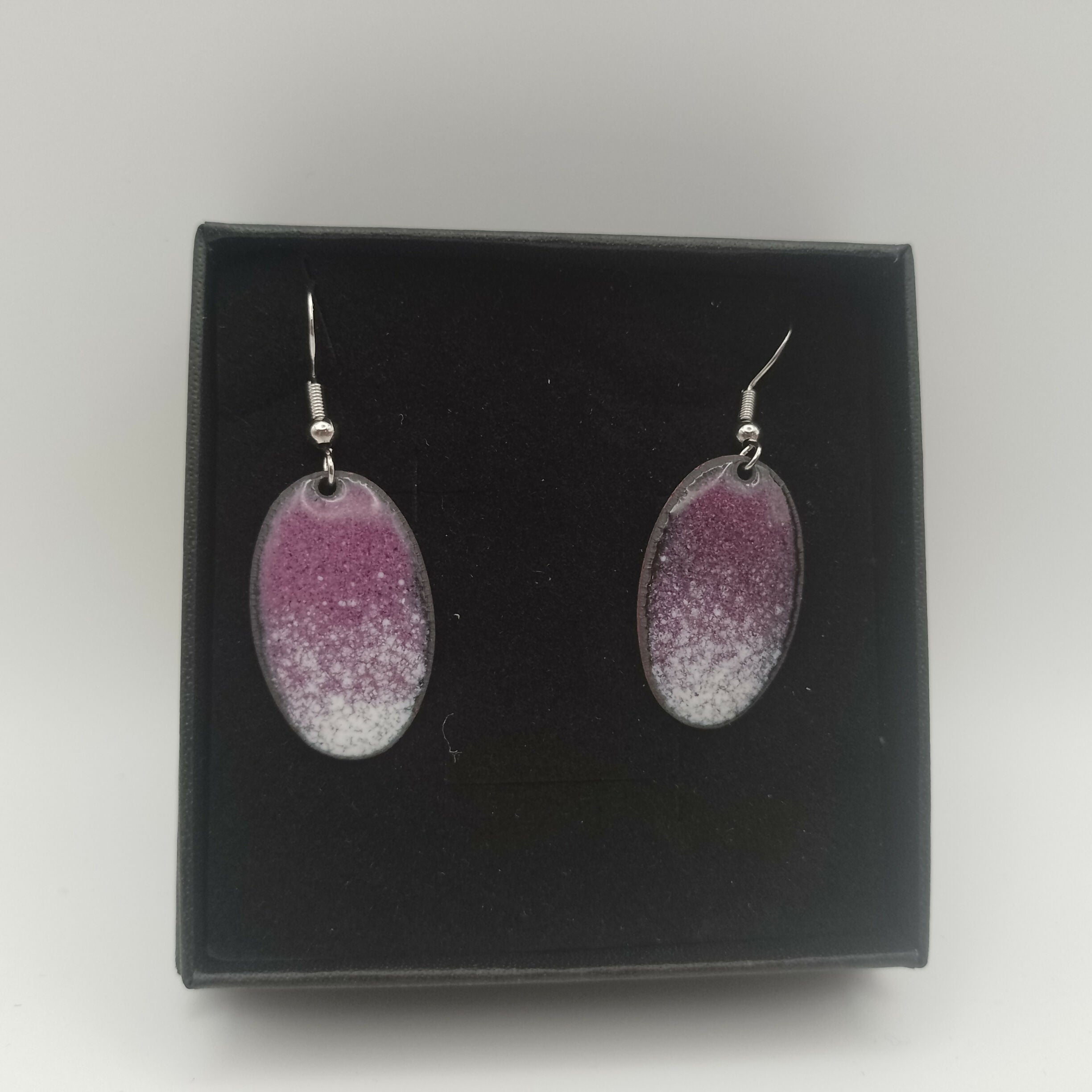 Purple and White Oval Enamel Earrings