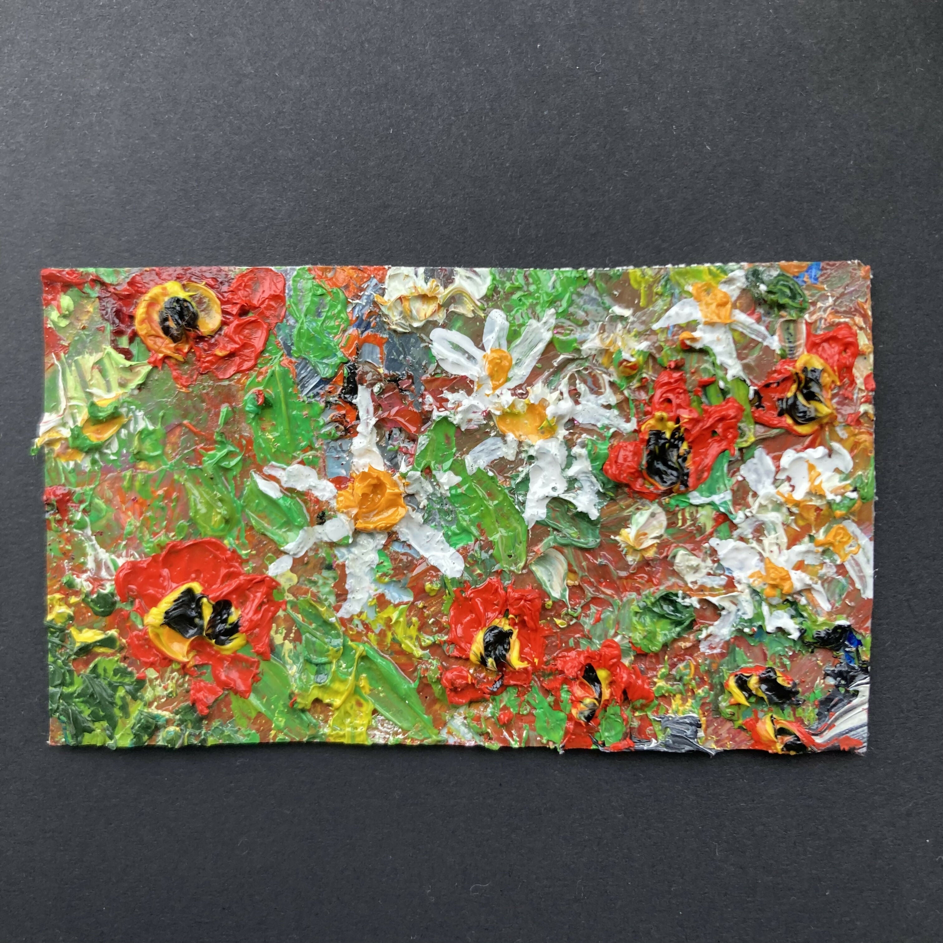Daisies And Poppies Mini Canvas Oil Painting Fridge Magnet
