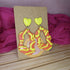 Neon Coral And Green Squiggle Heart Polymer Clay Earrings
