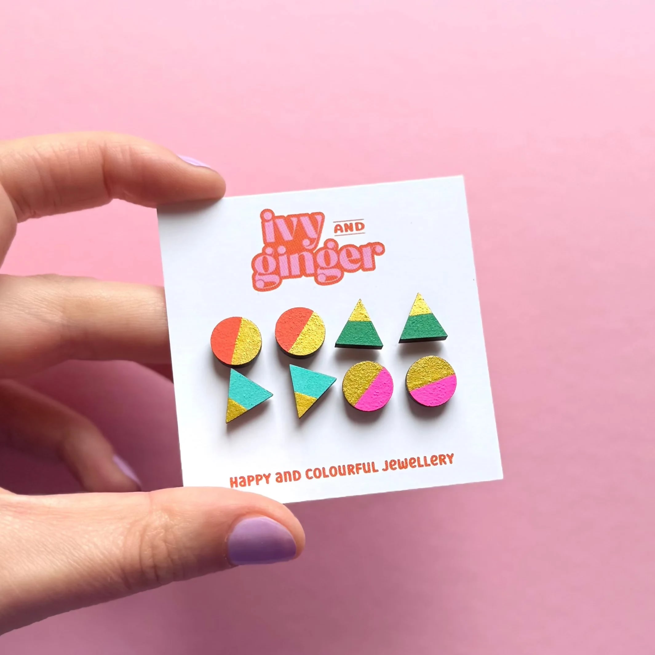 Four Piece Retro Brights Gold Edge Earrings Stud Set