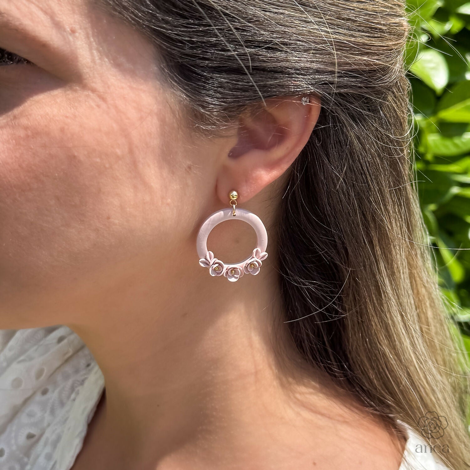 Floral Hoop Earrings with Blush Petal Clusters