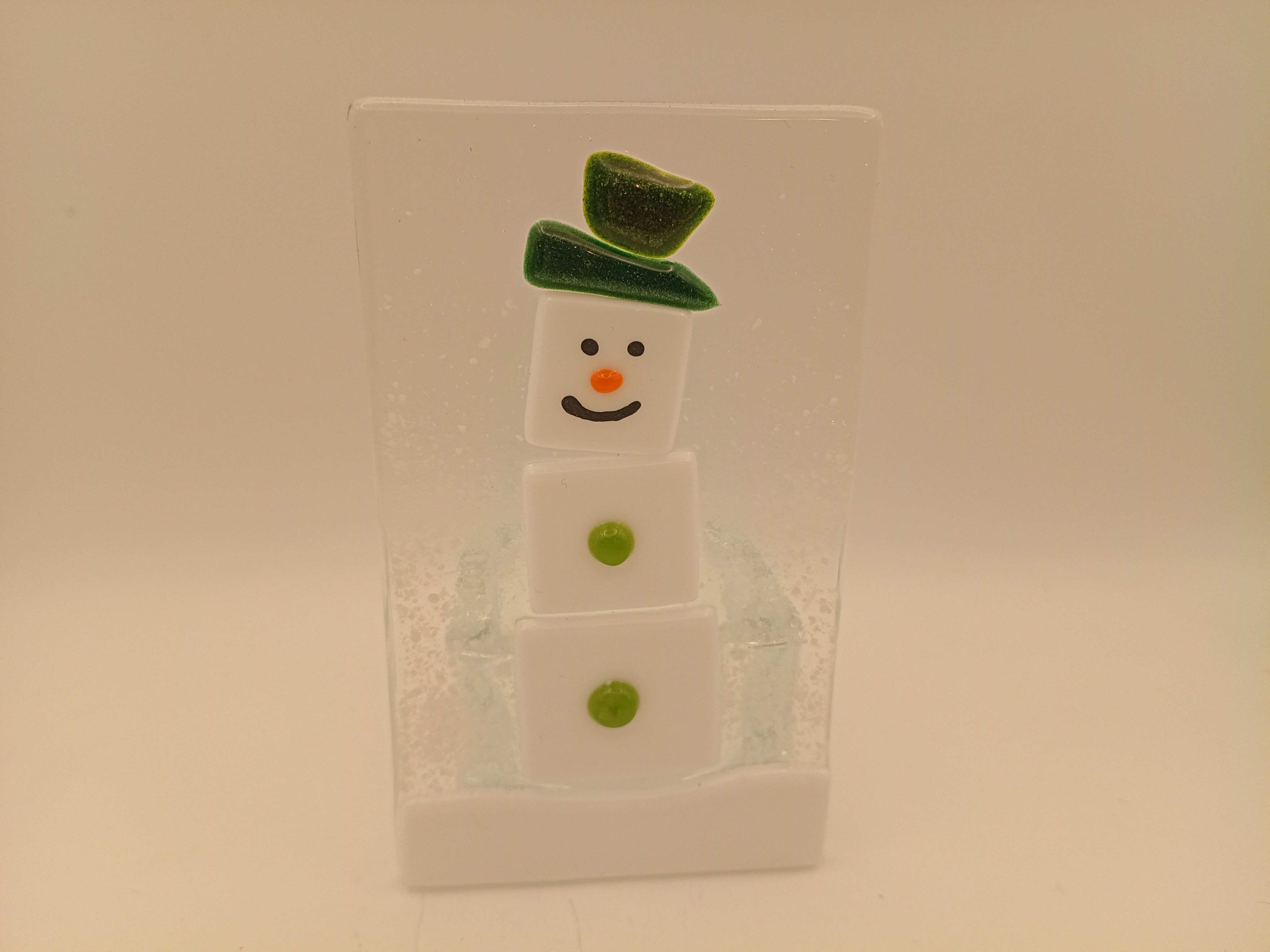 Fused Glass Snowman Tealight