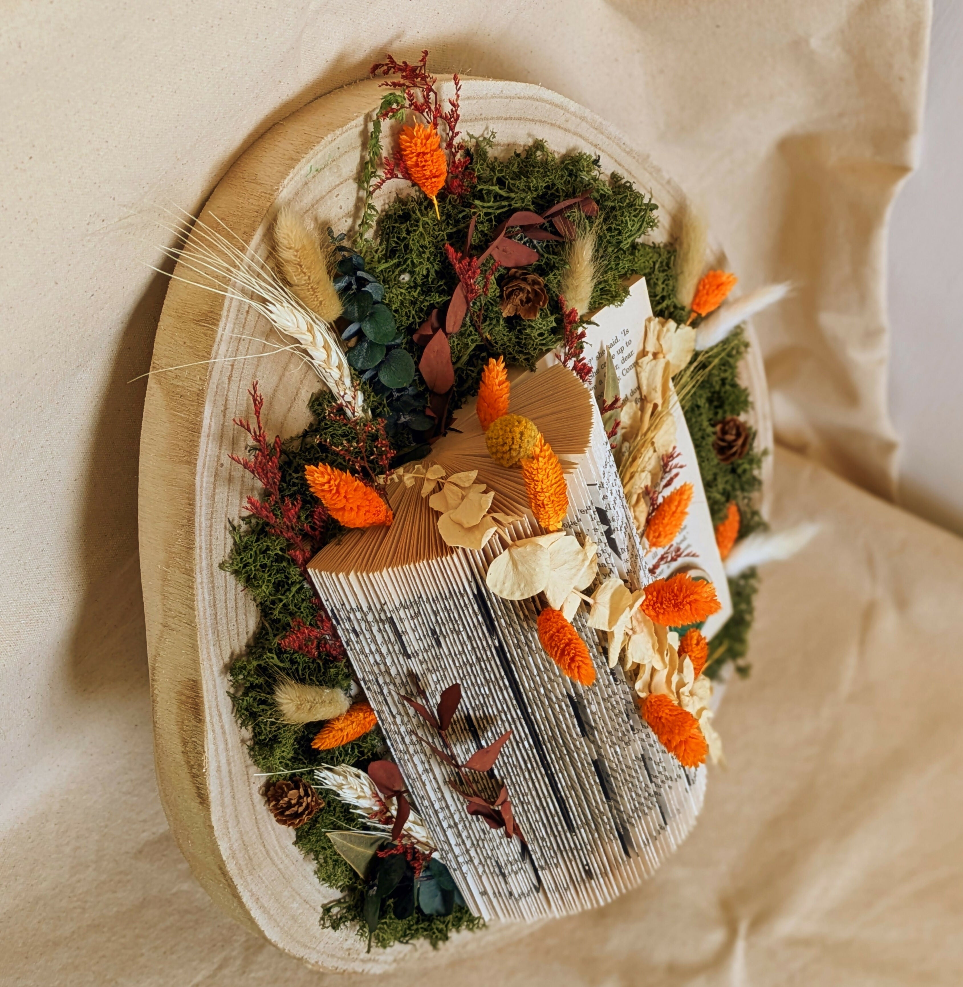 Autumnal Arrangement on Wooden Wall Log