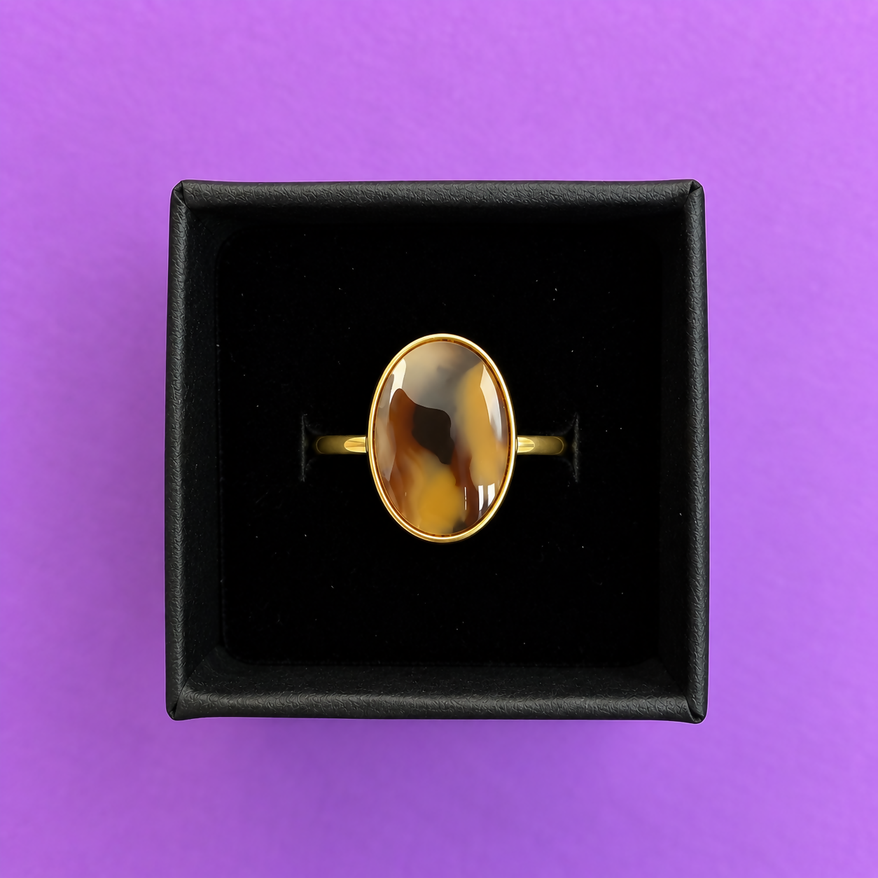 Tortoiseshell Faux Stone Oval Gold Adjustable Ring
