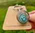 Blue Vintage Glass Marble in Silver Plated Wire Cage on keyring