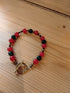 Gold Effect Tibetan Silver Toggle Catch Bracelet with Golden Hematite, Red Chalcedony and Faceted Green Chalcedony.