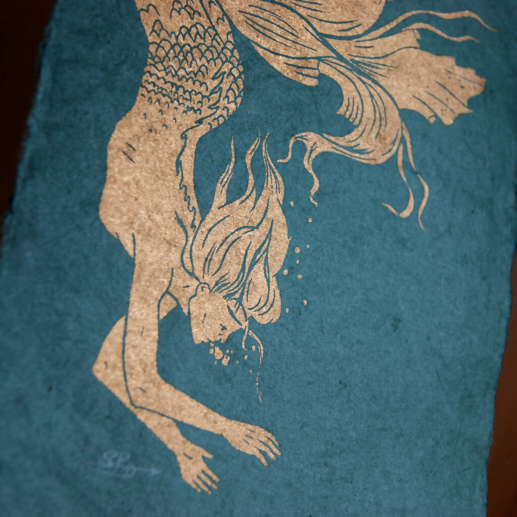A Little Mermaid lino print