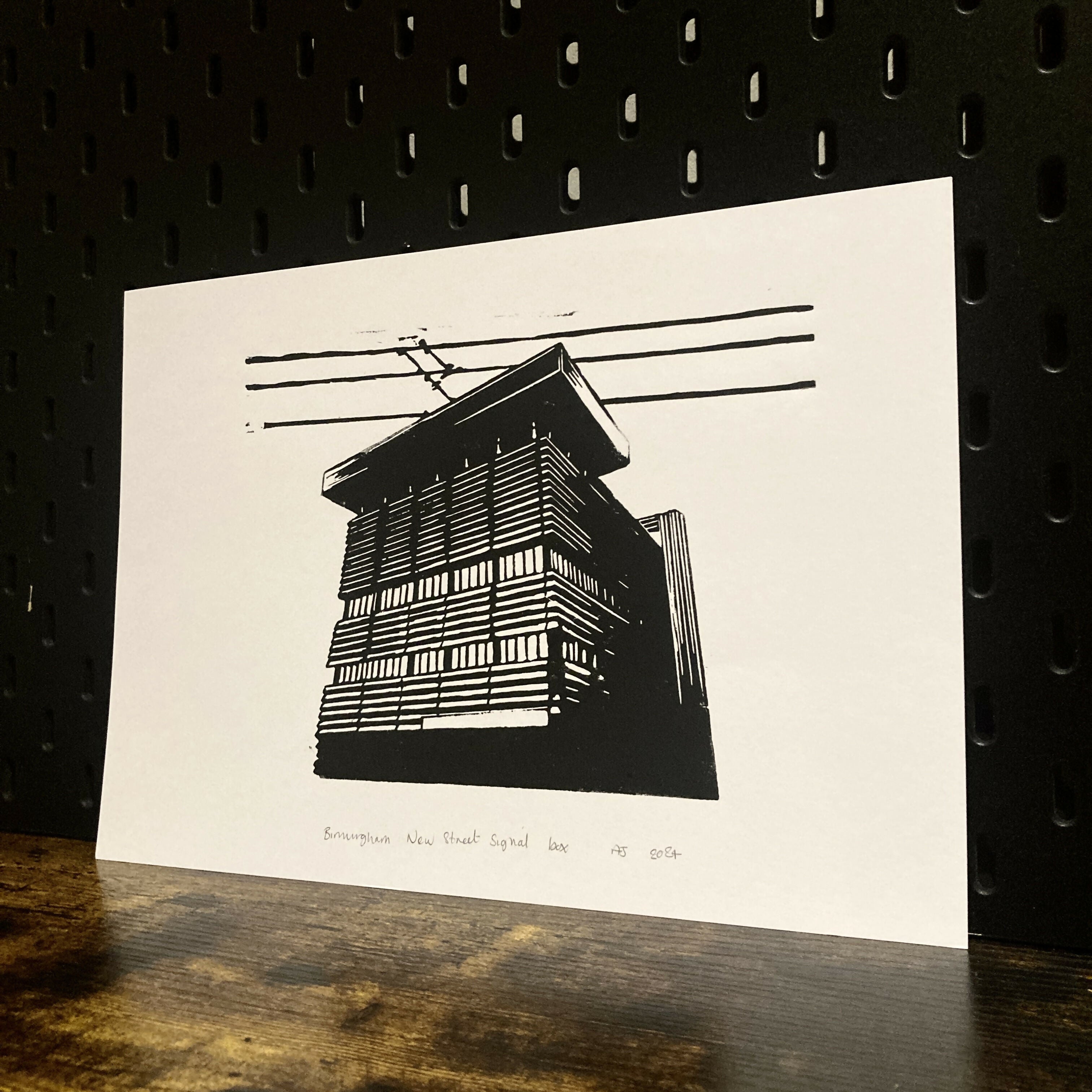 New Street Signal Box - A4 Hand Carved Lino Print On Card