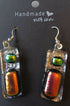 Fused Dichroic Glass Earrings in Silver with Pink and Yellow Beads and Sterling Silver Hooks