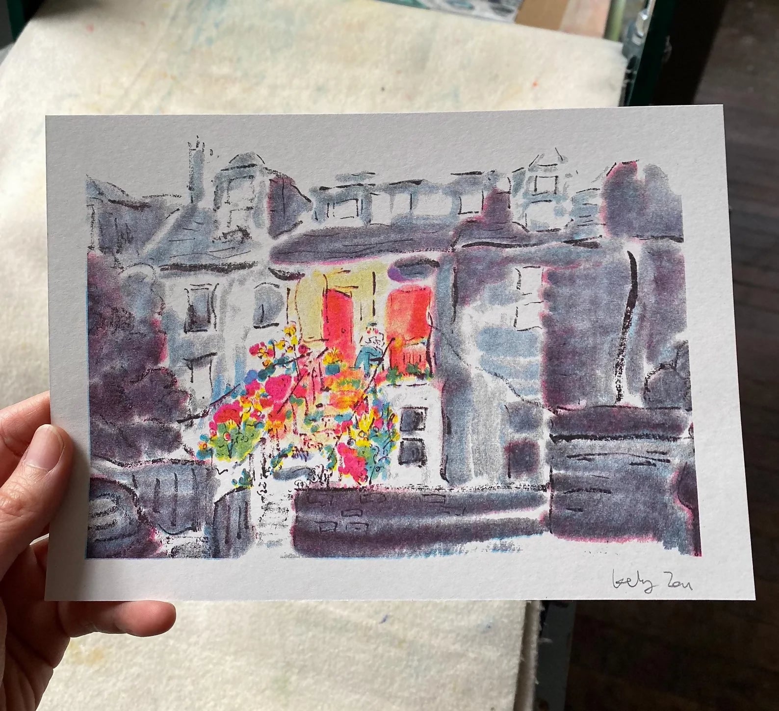 Reading in the Garden Riso Print