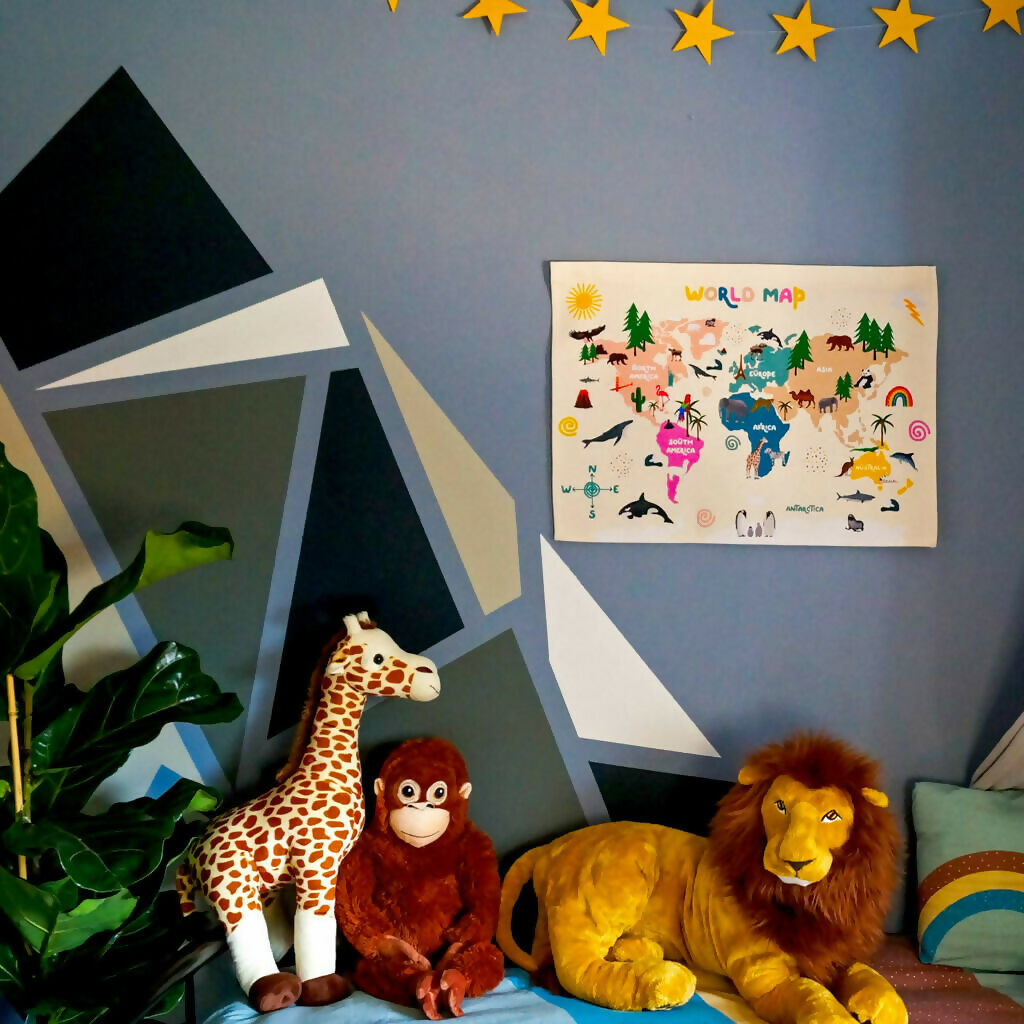 Colourful Animal World Map Wall hanging