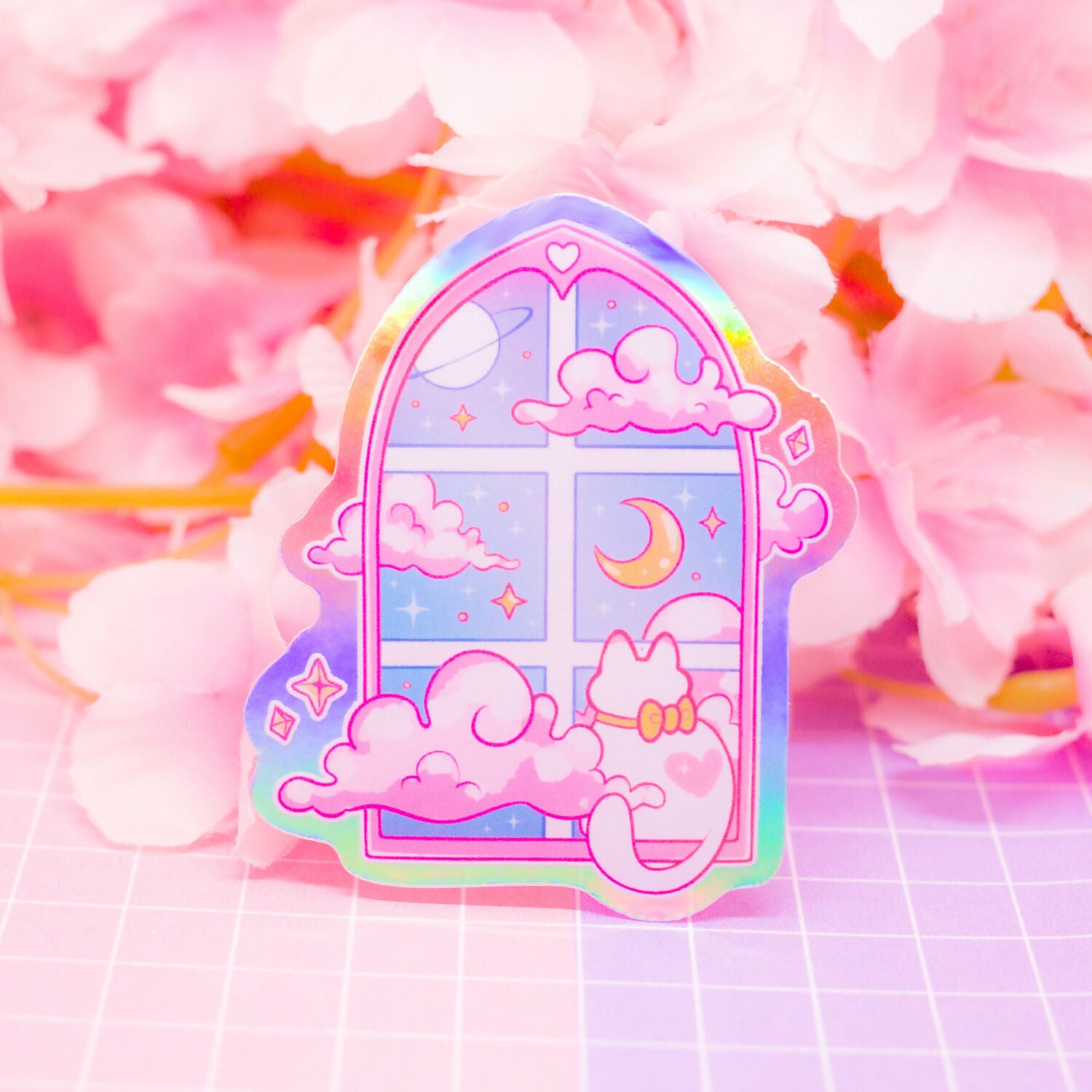 Holographic Sticker - Dreamy Cat Window