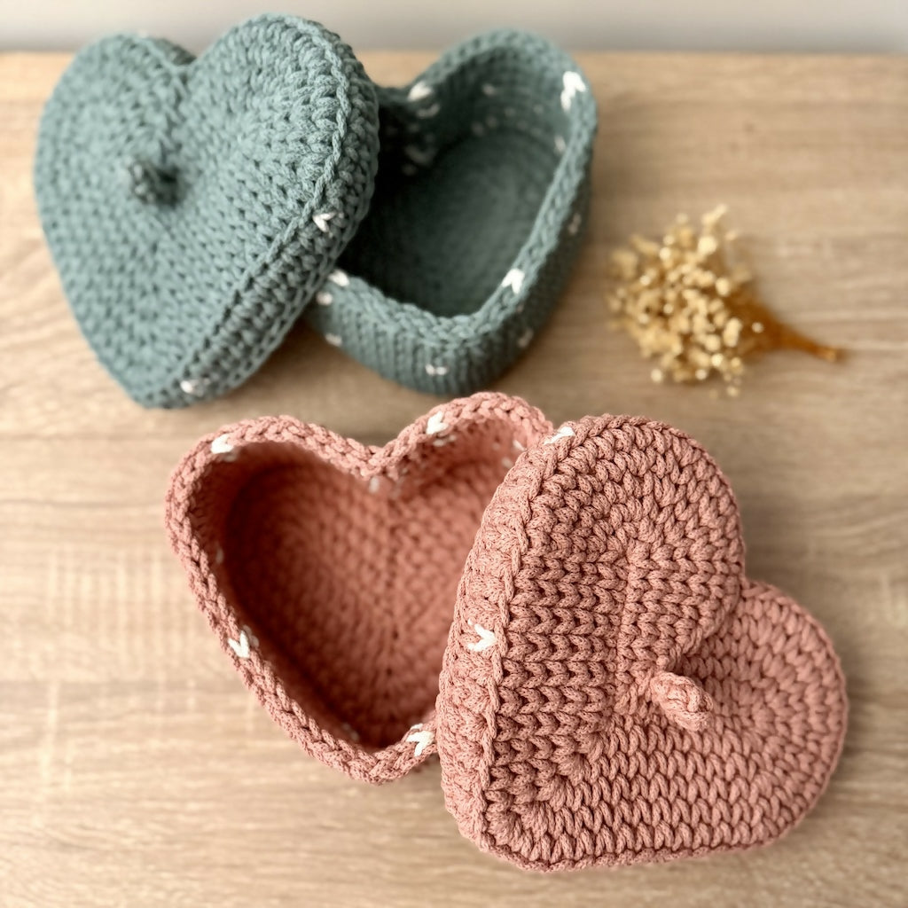Crochet Heart Shaped Basket with Lid