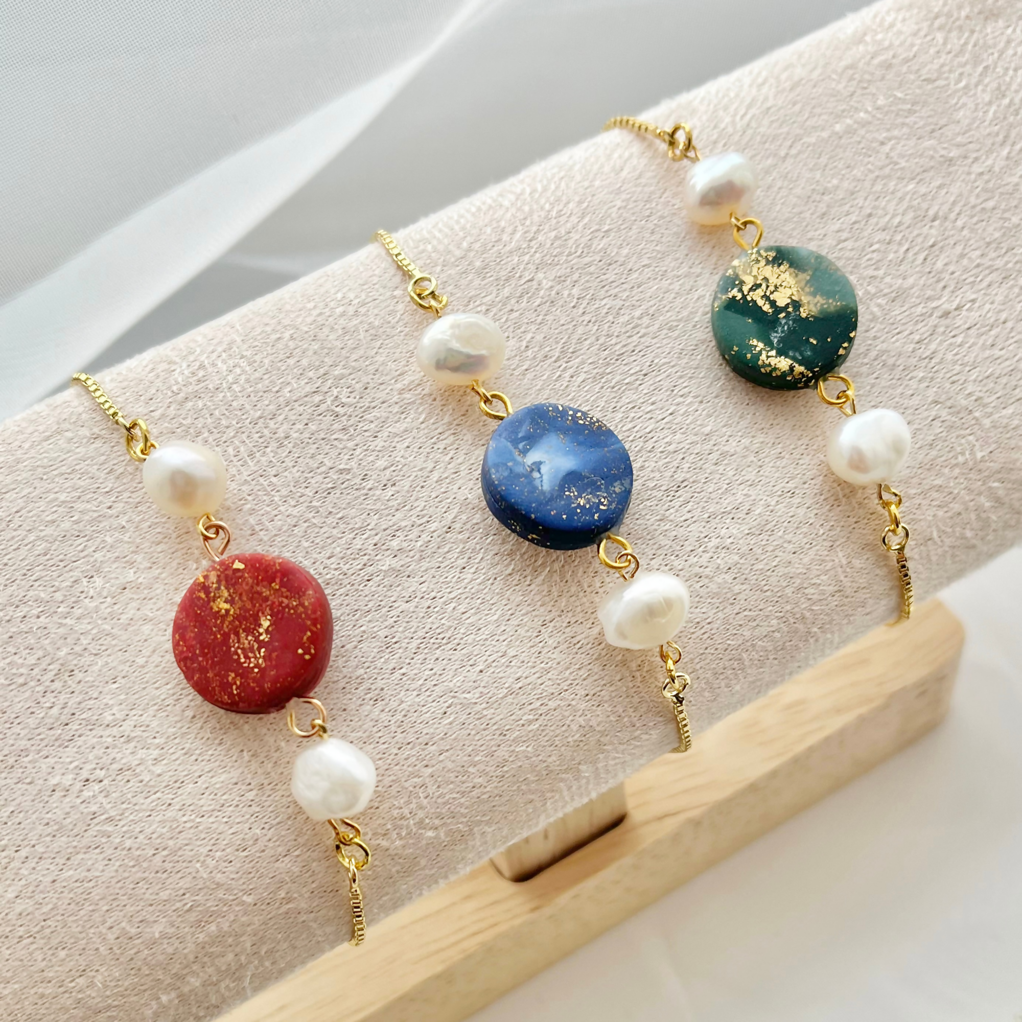 Clay and Pearl Bracelets - Handmade Polymer Clay Bracelets