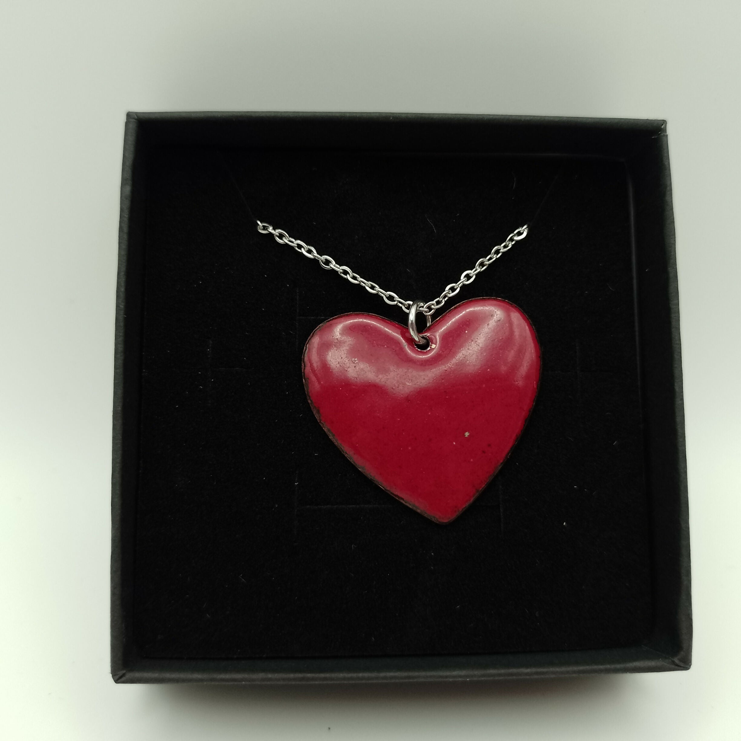 Dark Red Enamel Heart Pendant