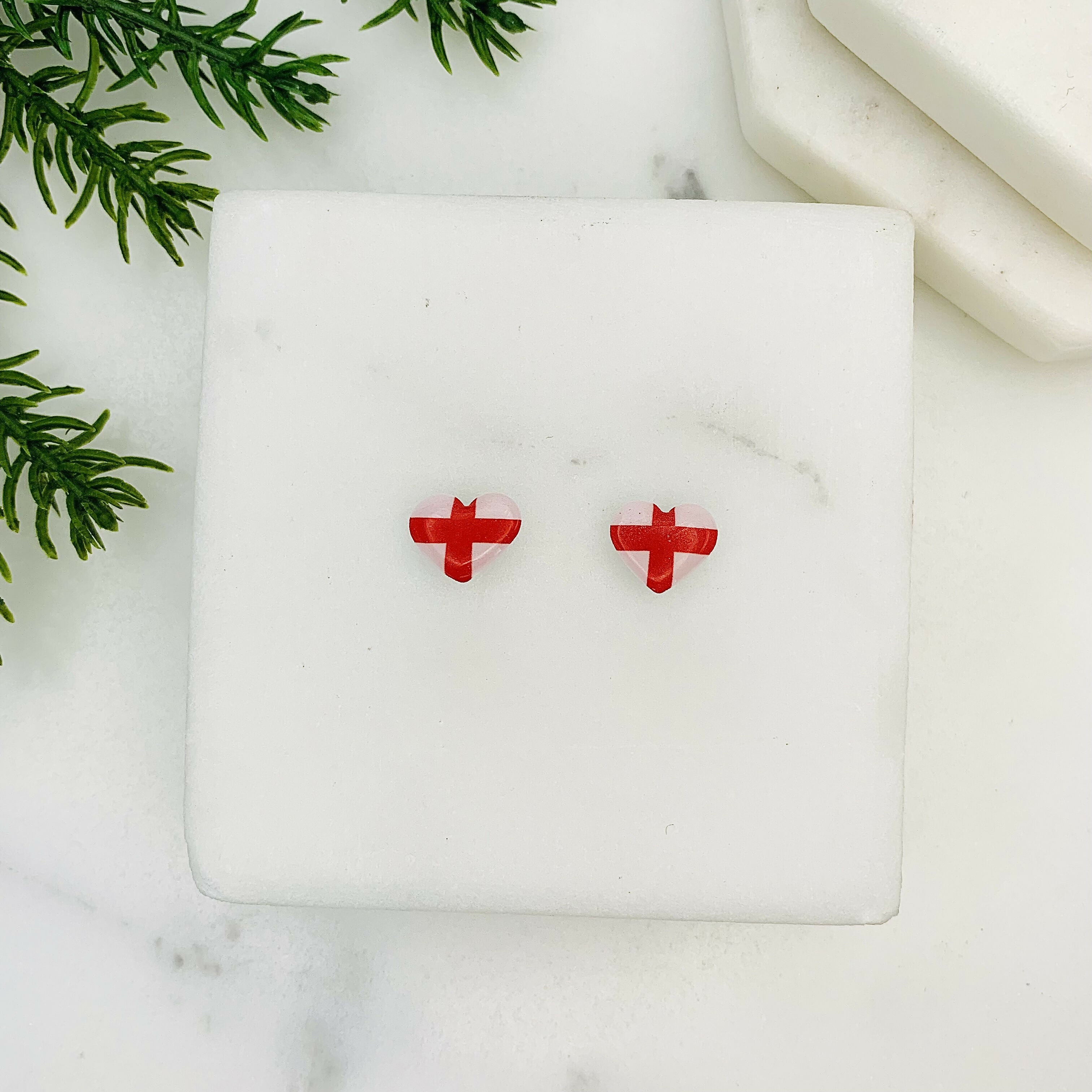 St George Flag Heart Stud Earrings