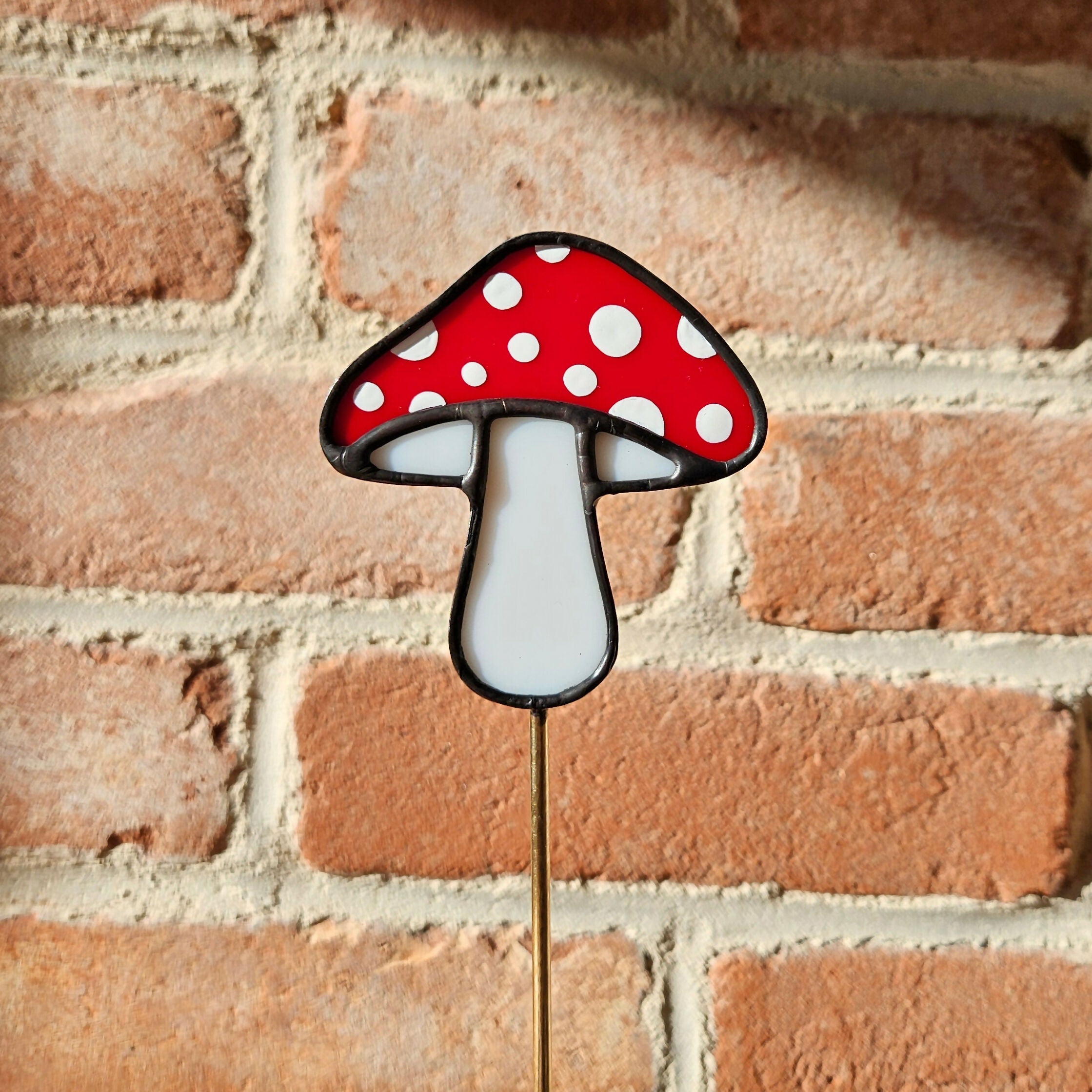 Red Spotted Mushroom Stained Glass Plantstake
