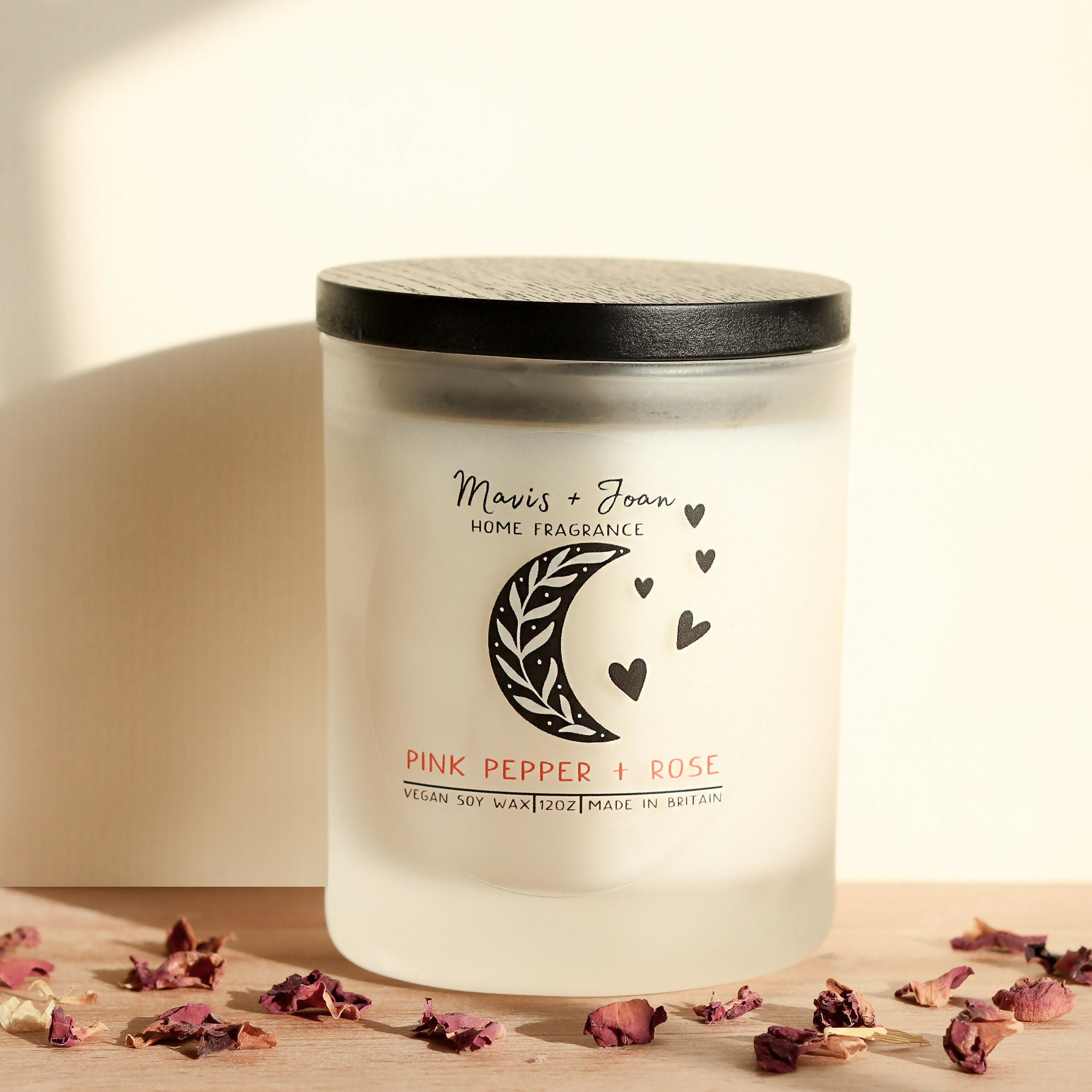 Pink Pepper + Rose Soy Wax Candle In A Frosted Glass Jar