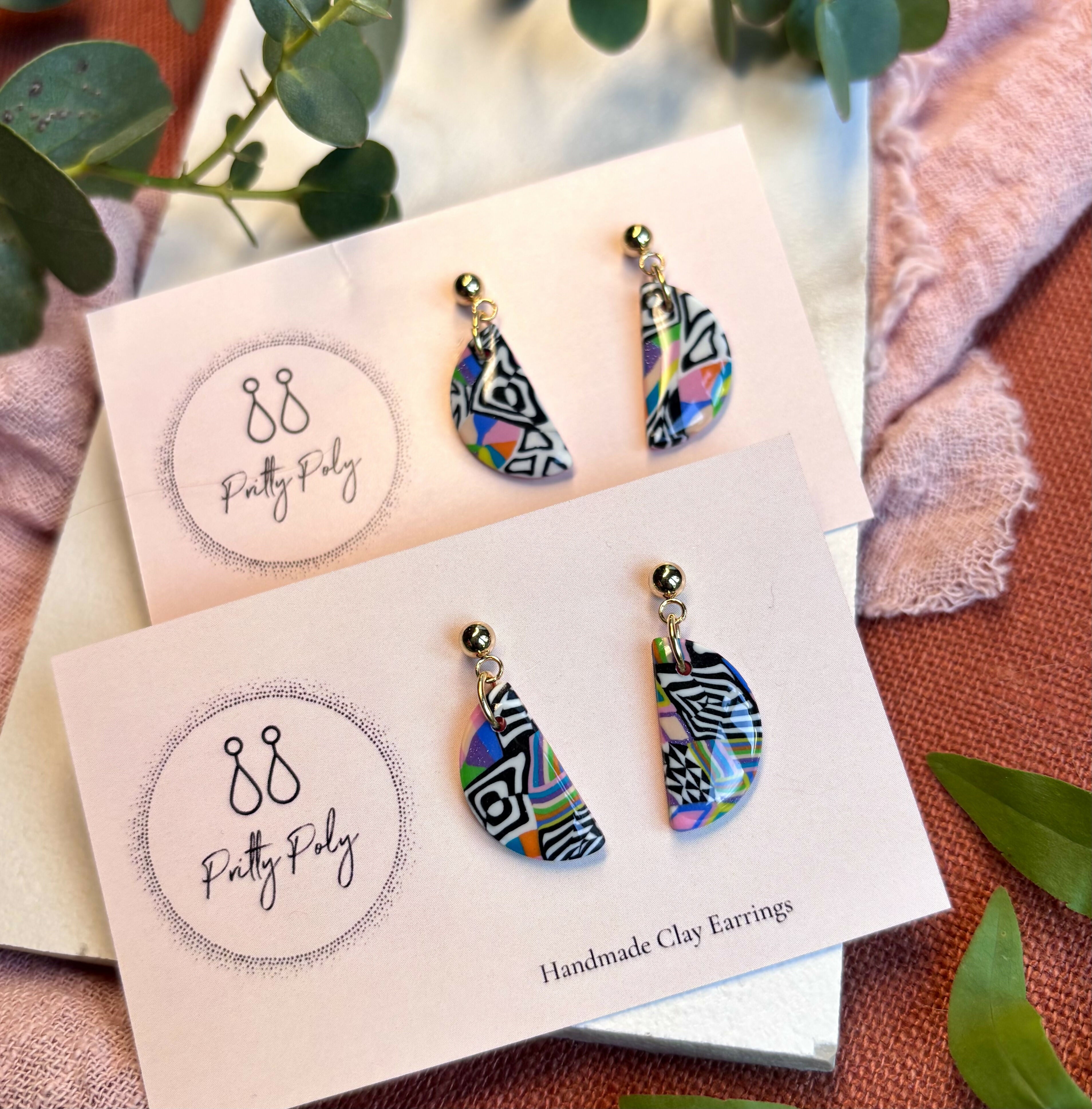 Funky Pattern Collection - Small Semi Circle Polymer Clay Earrings