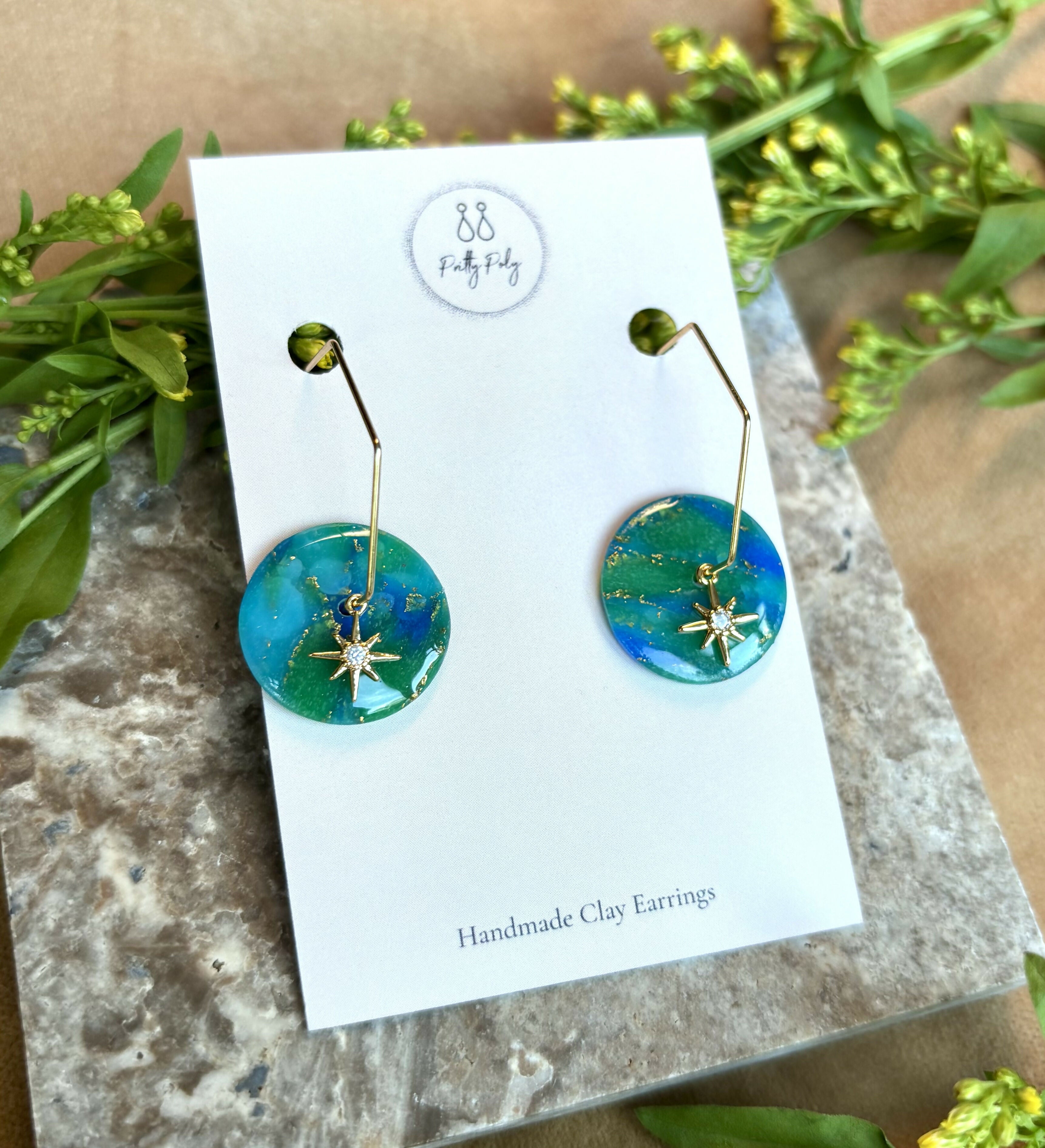 Ocean Dream Collection Polymer Clay Earrings Hexagon Hoops
