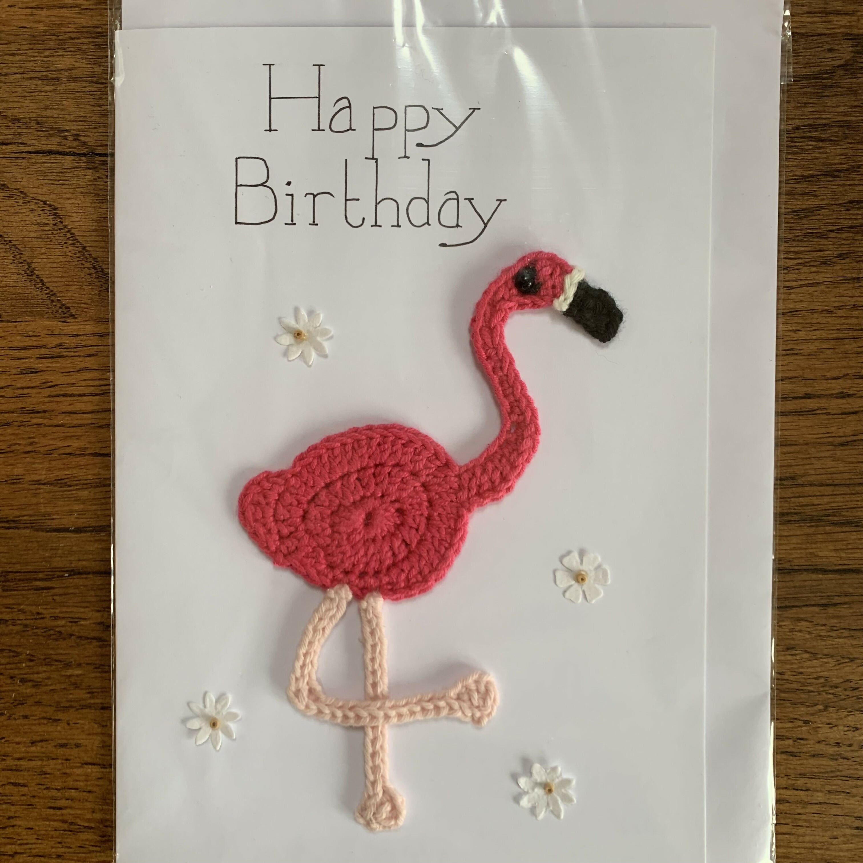Crocheted Card of a Flamingo