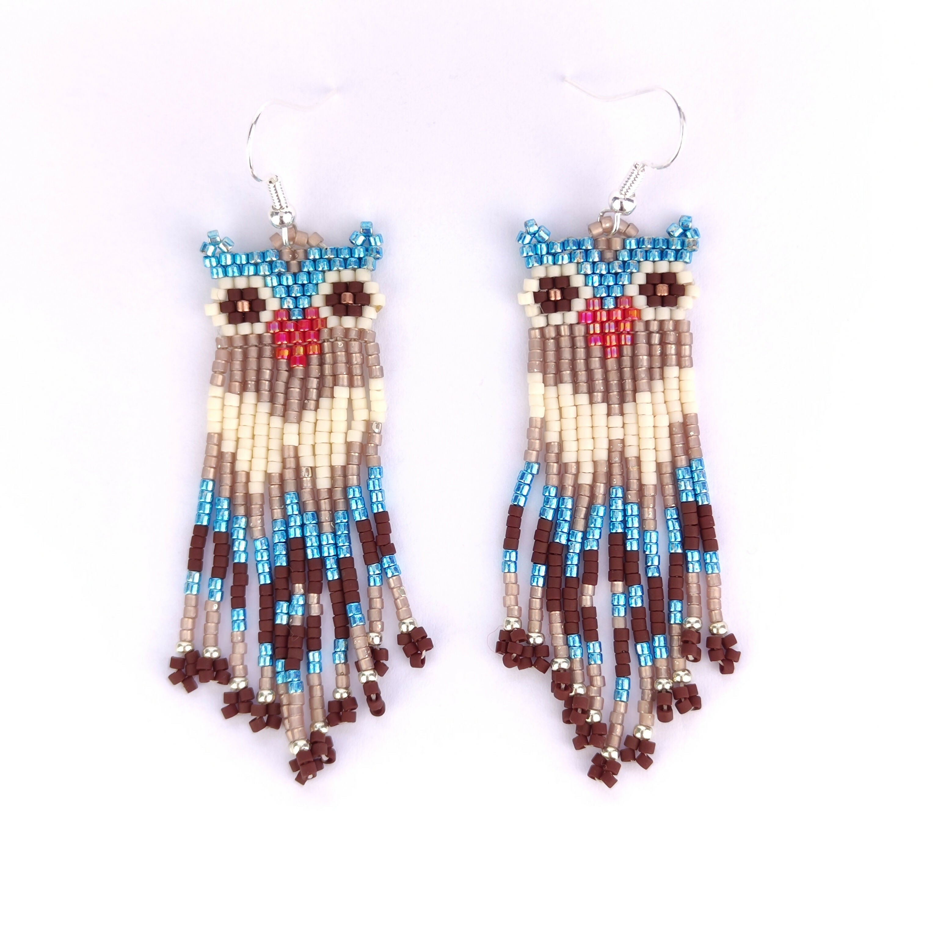 Handwoven Beaded Dangle Earrings - Owls