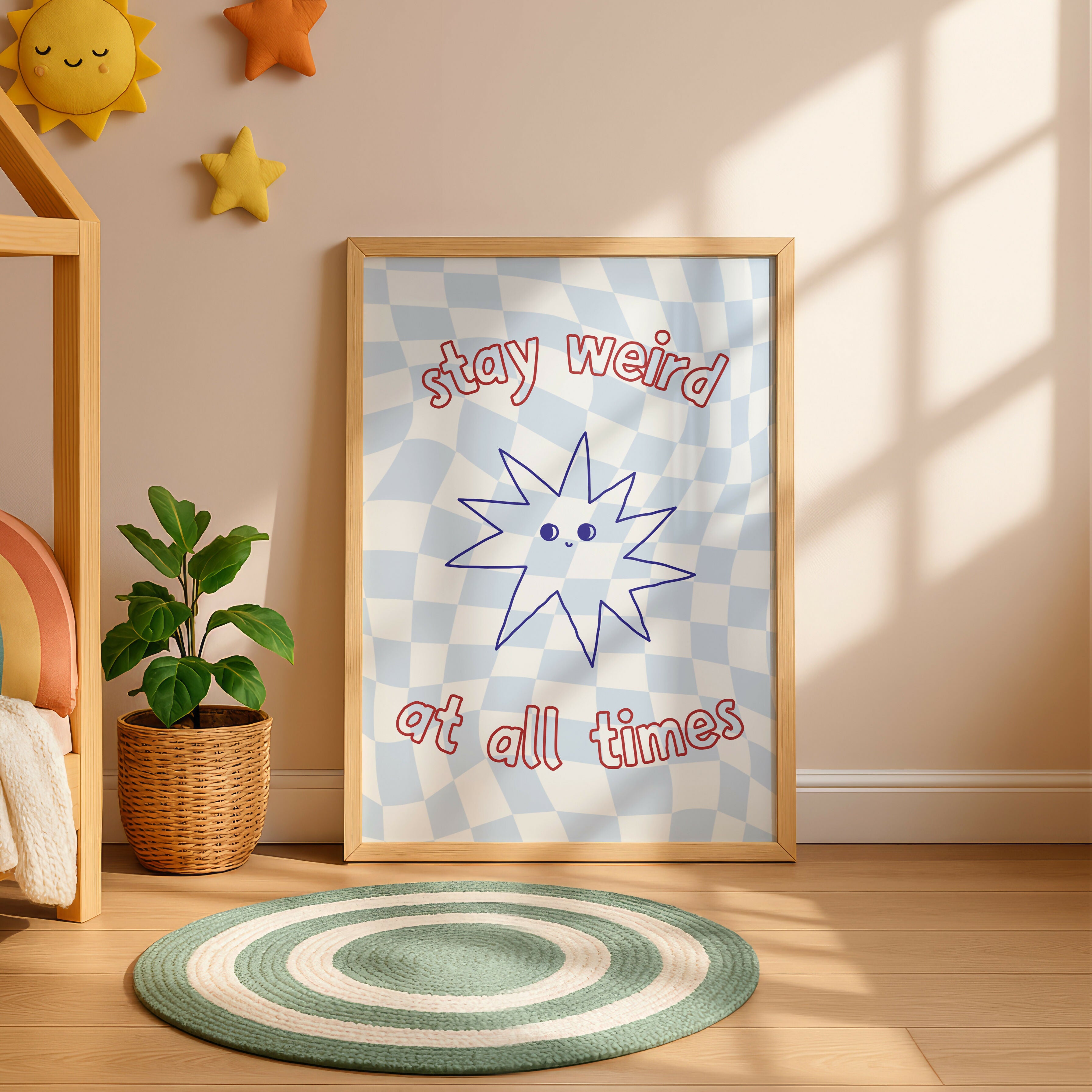 Stay Weird Blue White Checkerboard Print