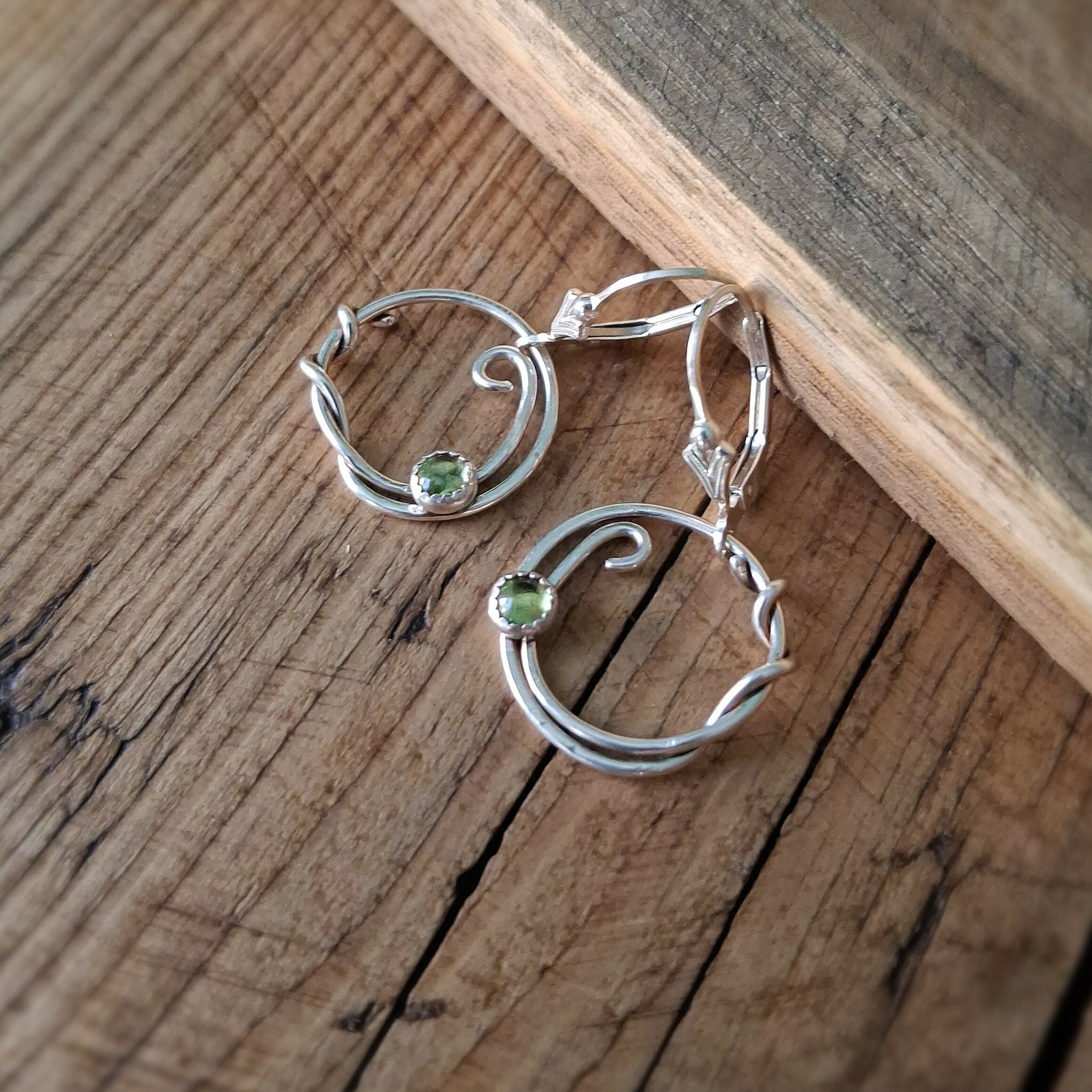 Handmade Silver Vine Earrings with Peridot