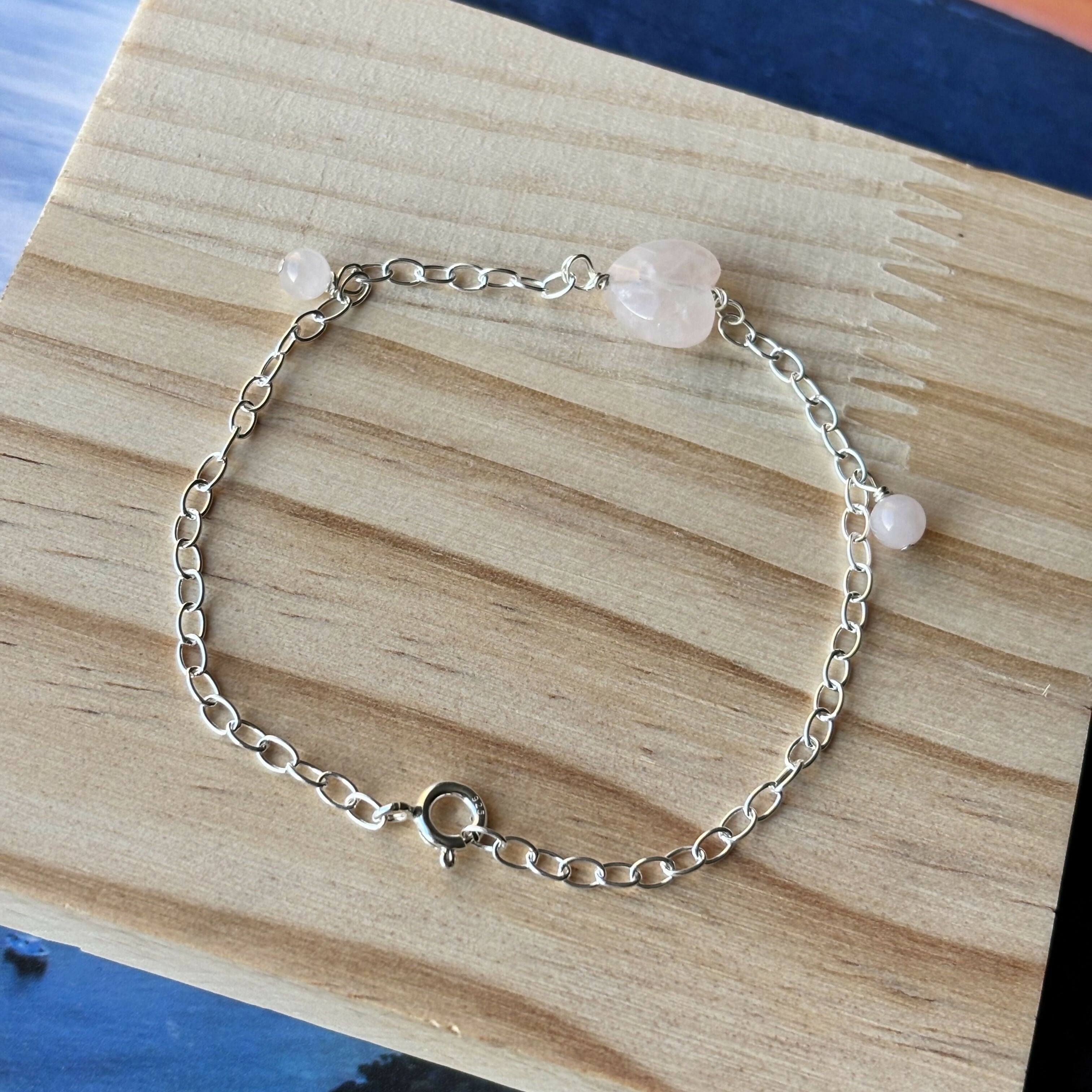 Sterling Silver Natural Rose Quartz Bracelet